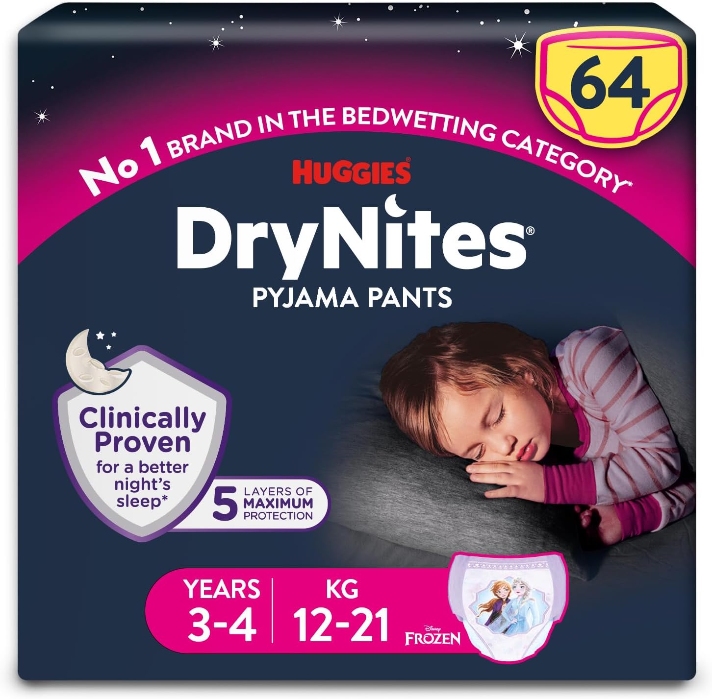 Detalle de HUGGIES DryNites Pyjama Pants for Girls 3–4 Years (12–21 kg) — 64 Nighttime Bedwetting Pants