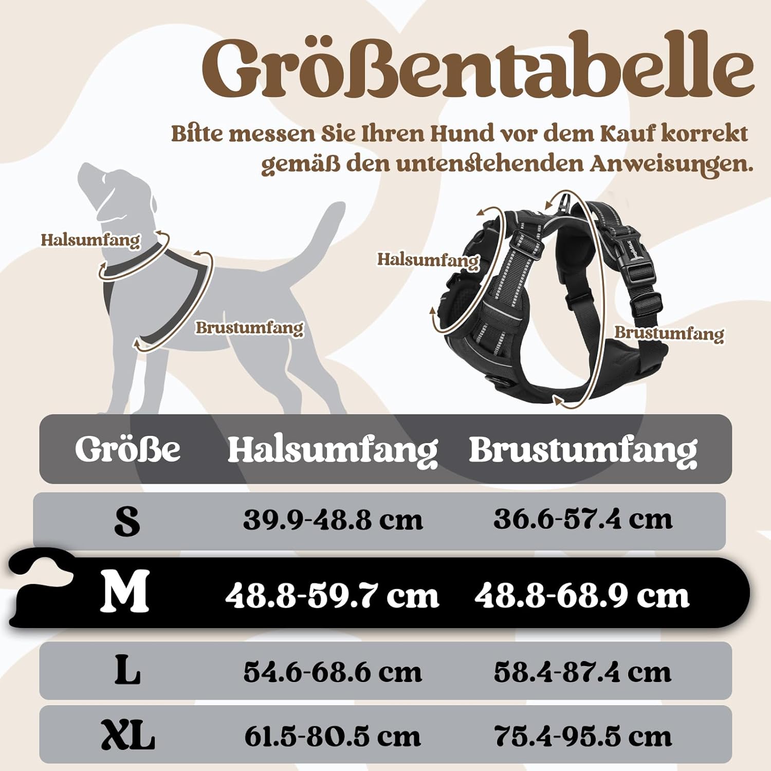 Detalle de rabbitgoo Hundegeschirr Größe M – verstellbares, anti-Zug Brustgeschirr mit Griff für mittelgroße Hunde