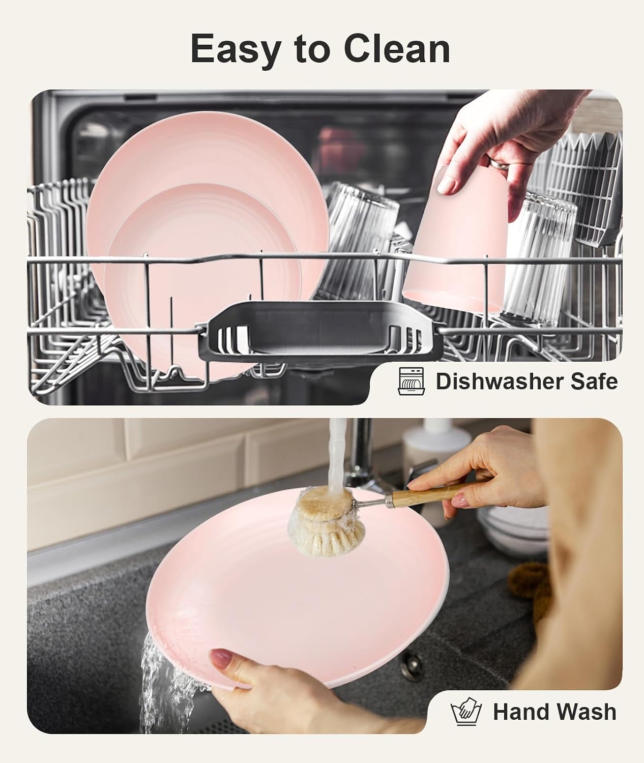Thumbnail 4 de Quatish 24 Piece Plates and Bowls Set for 6 – Unbreakable Pink Dinnerware for Outdoors and Everyday Use