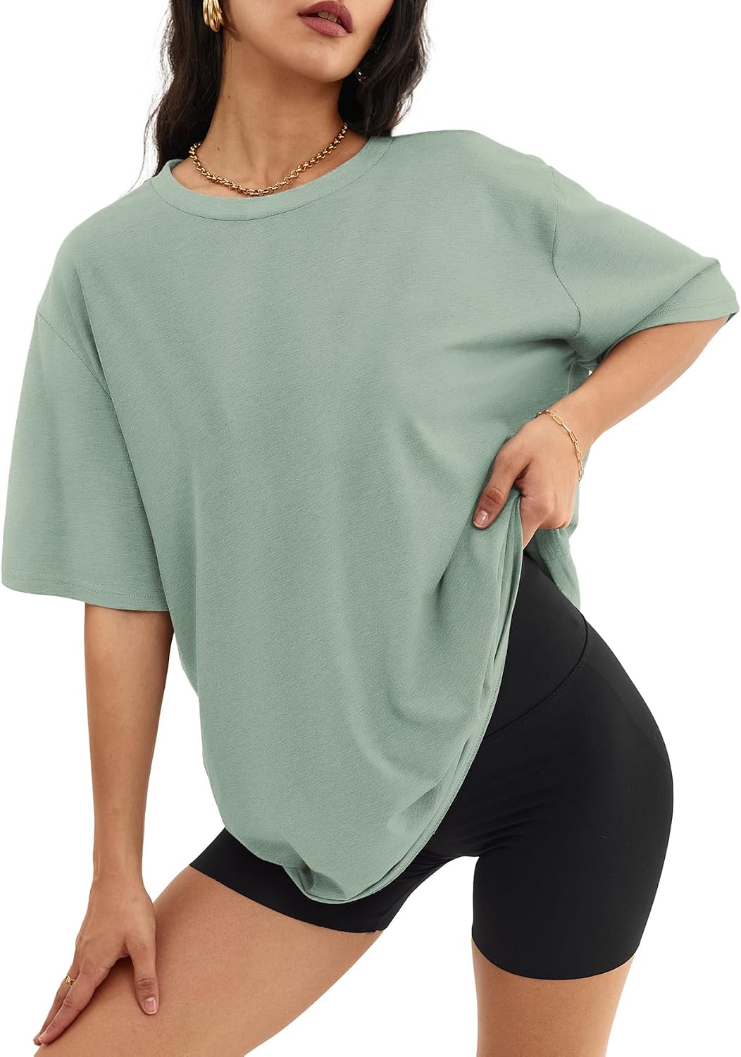 Detalle de ATHMILE Women's Oversized T Shirt – Casual Workout Tee for Summer Comfort