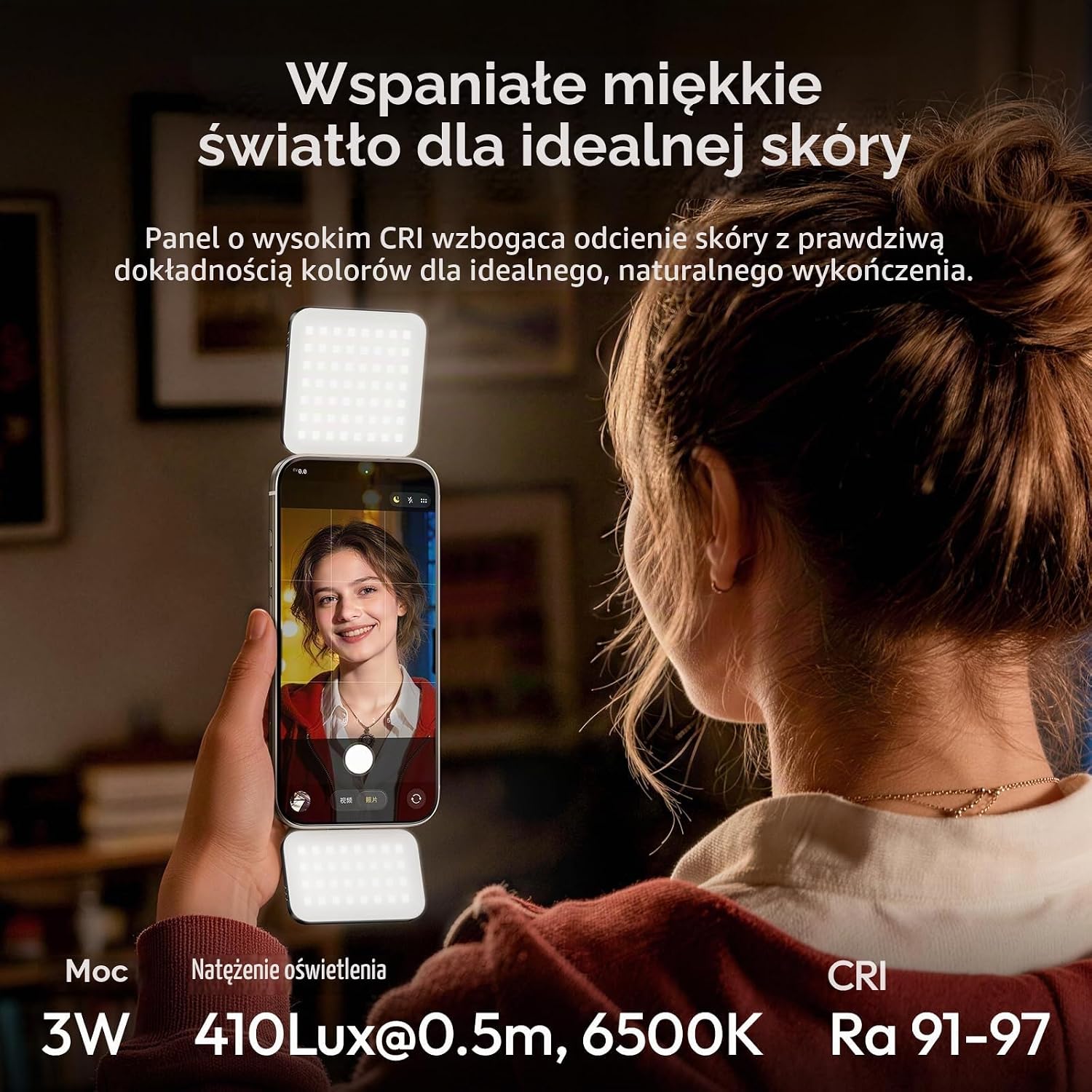 Detalle 2 de ULANZI GL01 – magnetyczna lampka do selfie, dwa panele LED, 2500–6500 K, różowa