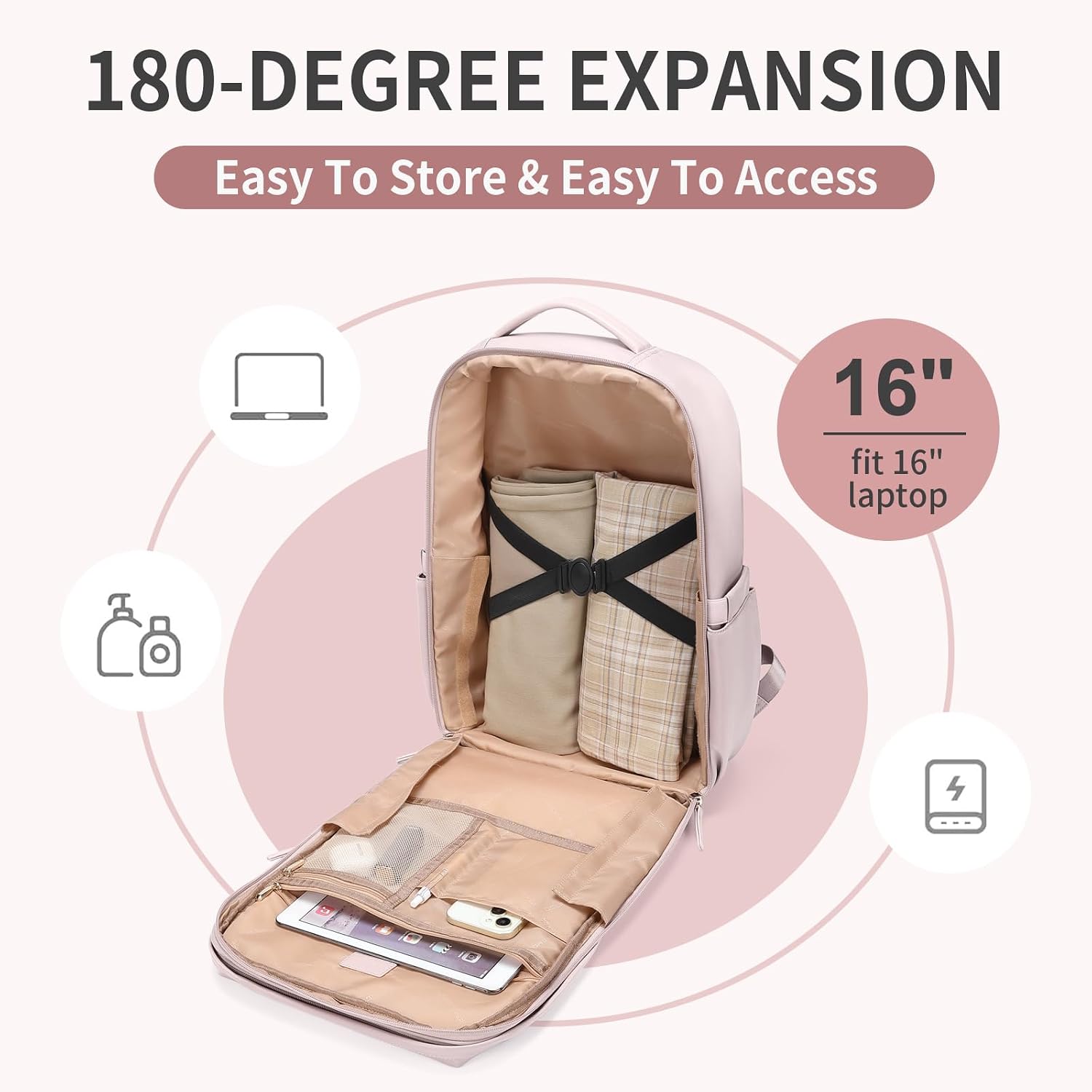 Thumbnail 1 de GOLF QUALITY Reiserucksack Damen – Travel Backpack mit 17,3 Zoll Laptop, Grau-Rosa, Handgepäck-kompatibel