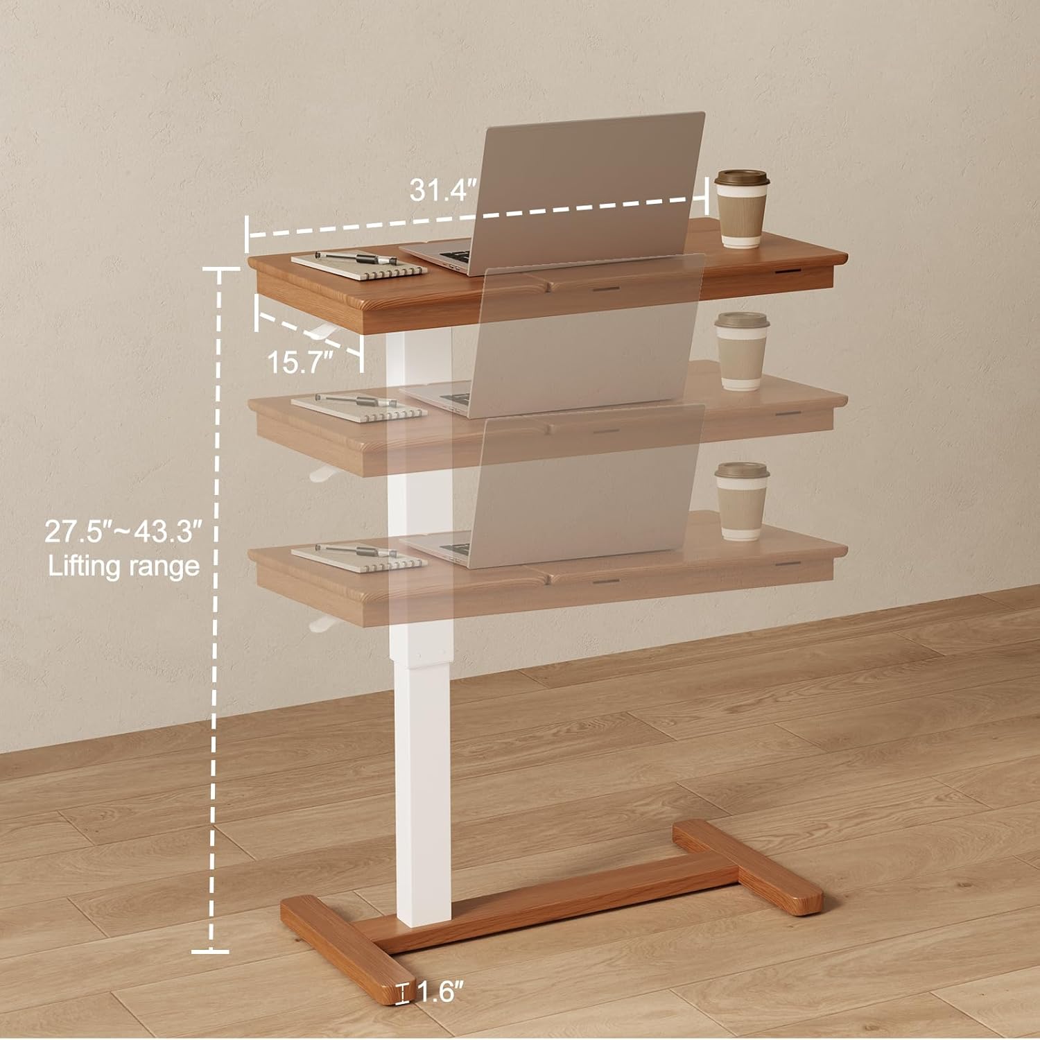 Detalle 2 de Muwuele Solid Wood Overbed Table with Wheels