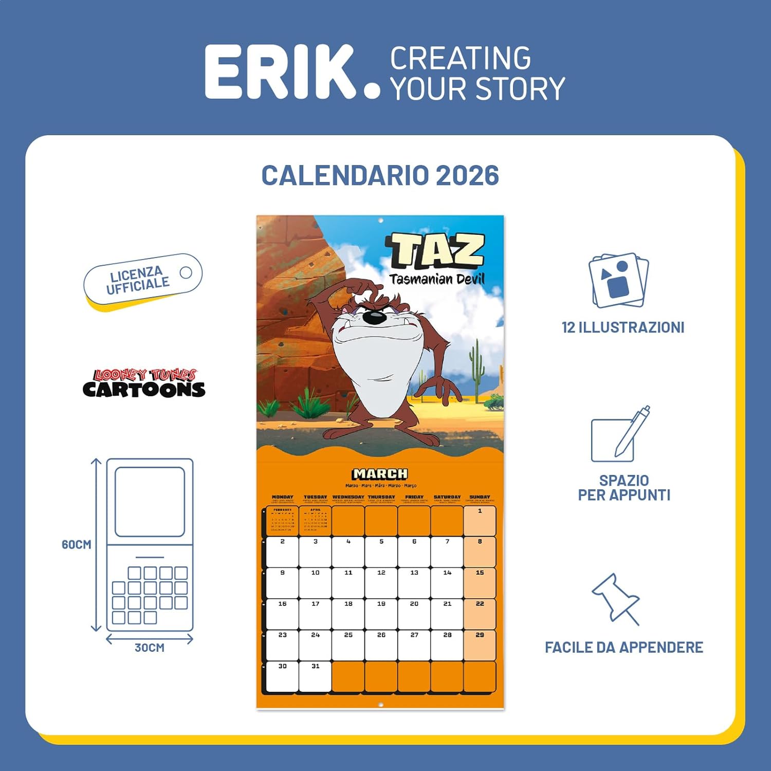Thumbnail 2 de Grupo Erik Calendario da muro Looney Tunes 2026, 30x30 cm 📅