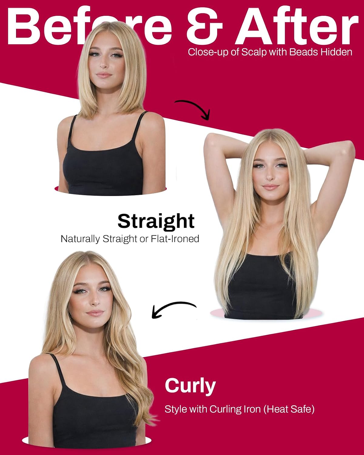 Detalle 2 de Moresoo Microlink Hair Extensions Human Hair, Ash Blonde Highlight (24Inch) – 50g, 50 Strands