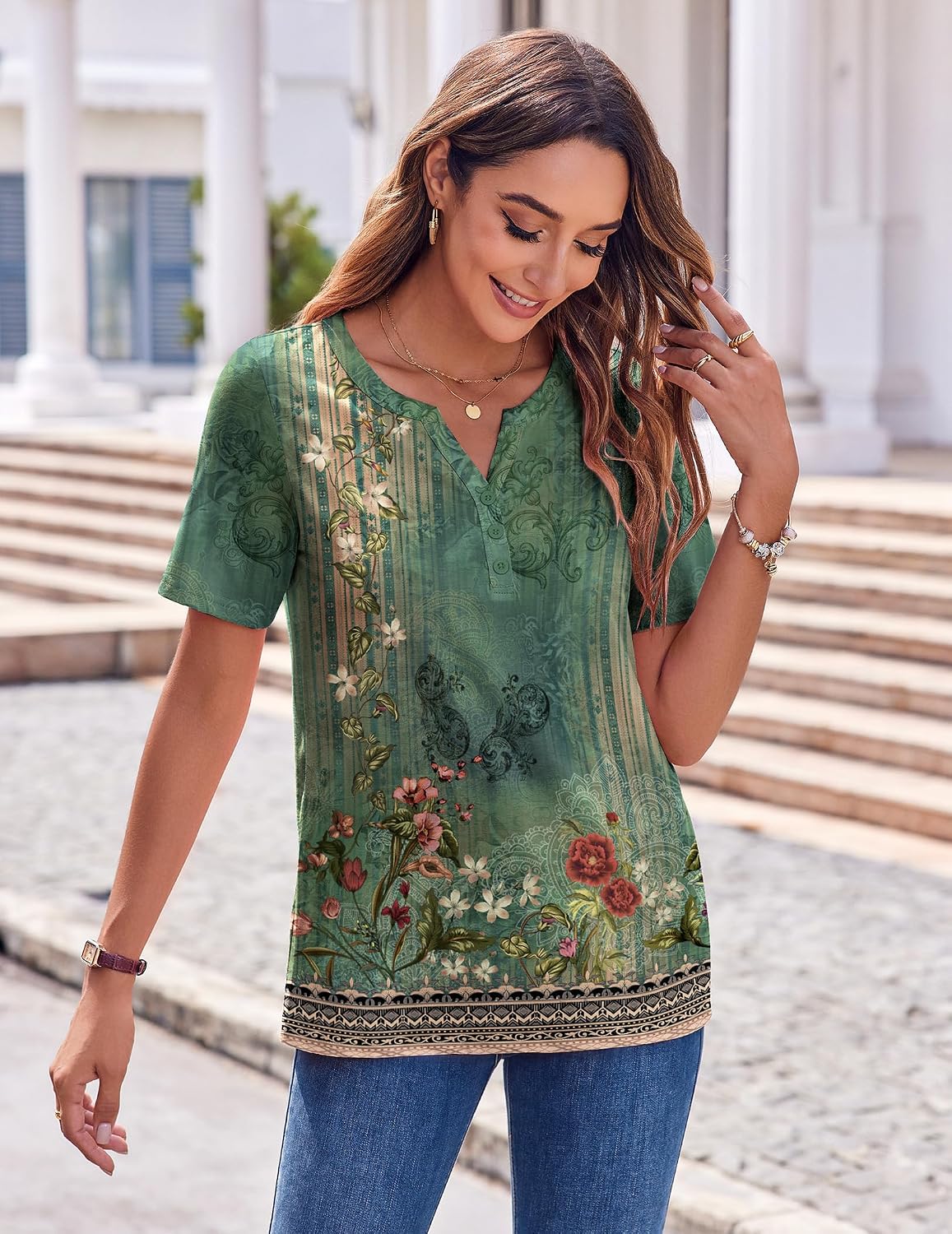Detalle de Zeagoo Women’s Summer Tops: Casual Short Sleeve V-Neck Blouses for Work and Everyday