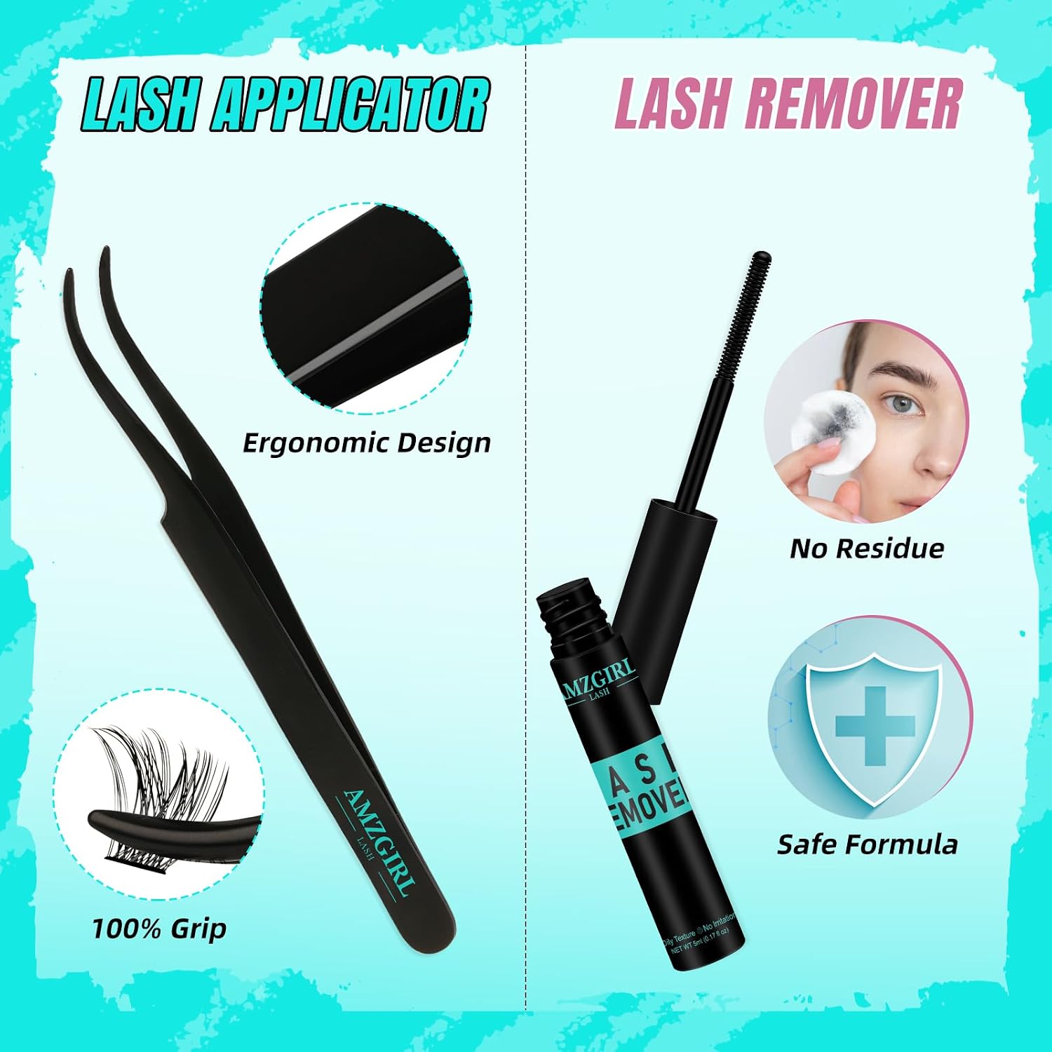 Thumbnail 5 de AMZGIRL LASH Midnight Wispy Lash Clusters Kit (D Curl-Mix 8-16mm) – 144 DIY Clusters + Bond & Seal, Remover & Applicator