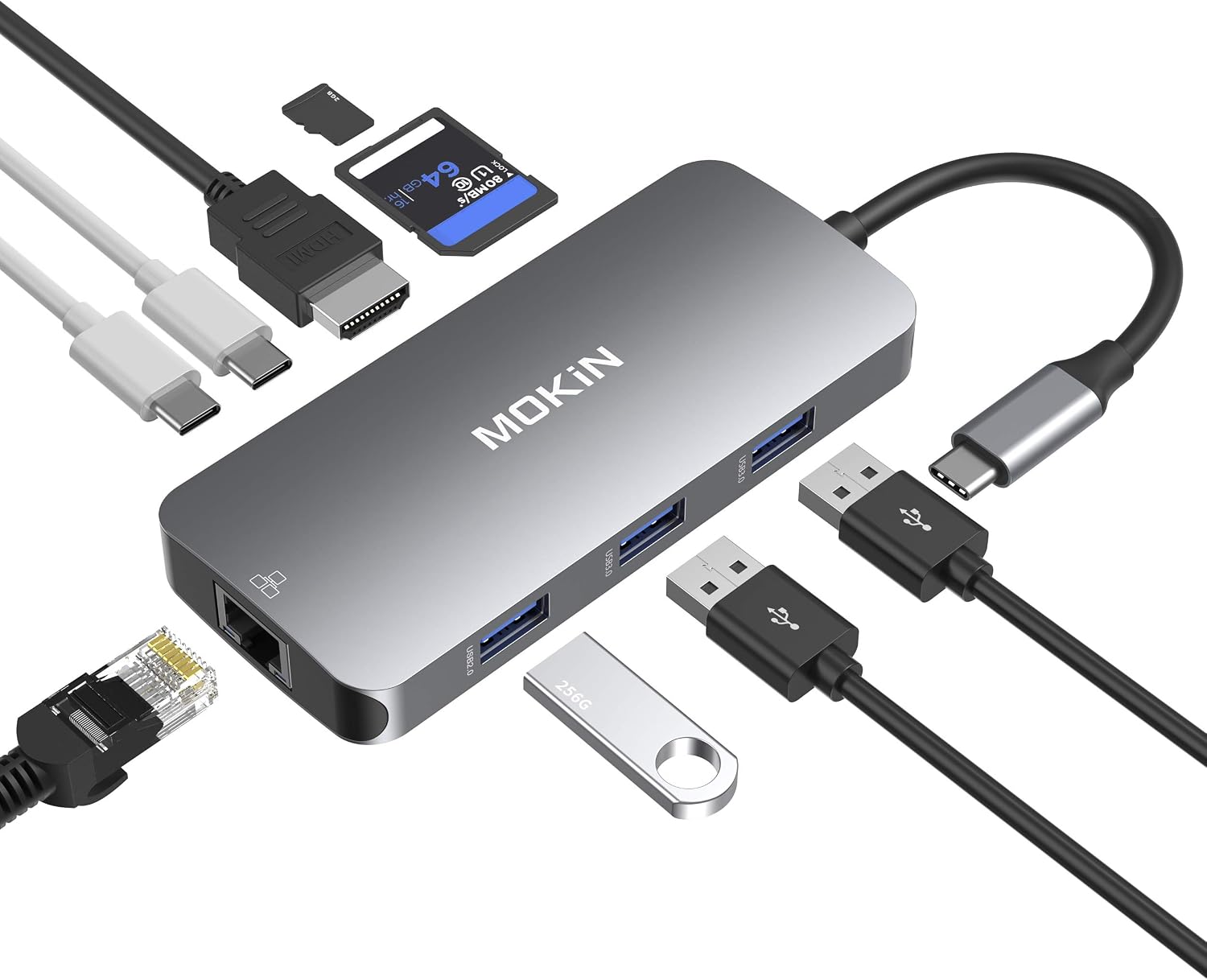 Detalle de MOKiN UC0501 9-in-1 USB-C Hub with HDMI, Gigabit Ethernet and 100W PD