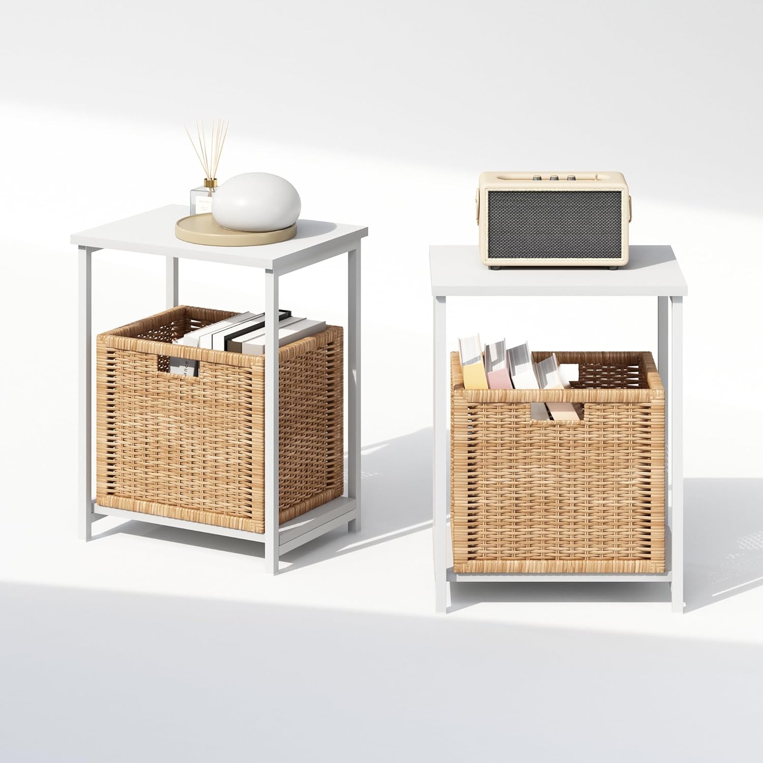 Detalle de Furinno SIMPLISTIC Set di 2 Comodini: comodini a due livelli in metallo, bianco