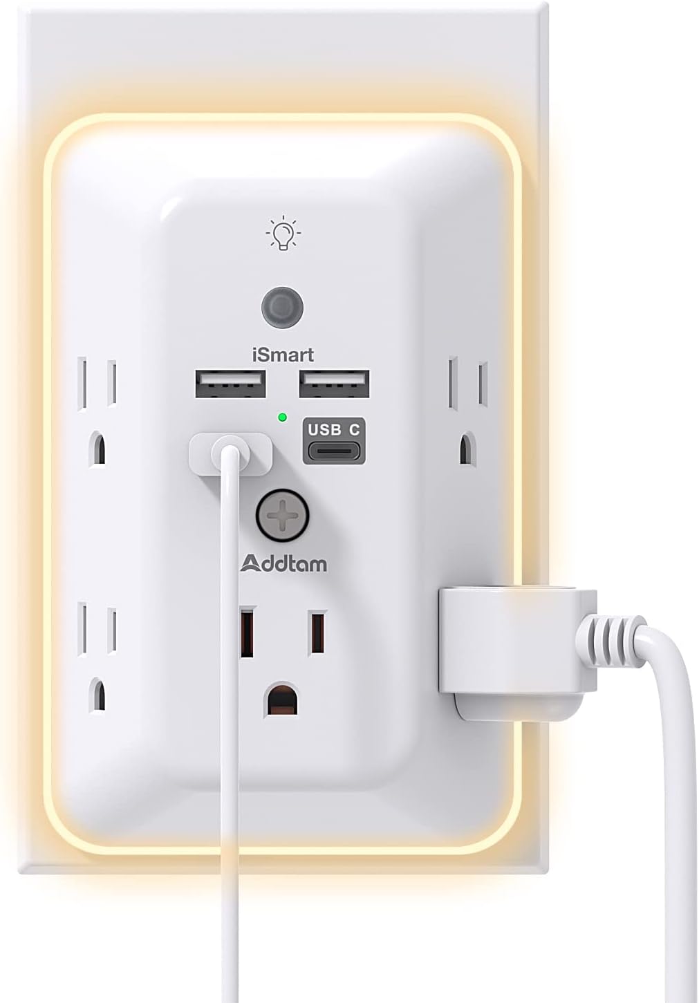 Detalle de Addtam Surge Protector 9-in-1 with Night Light 5-Outlet USB
