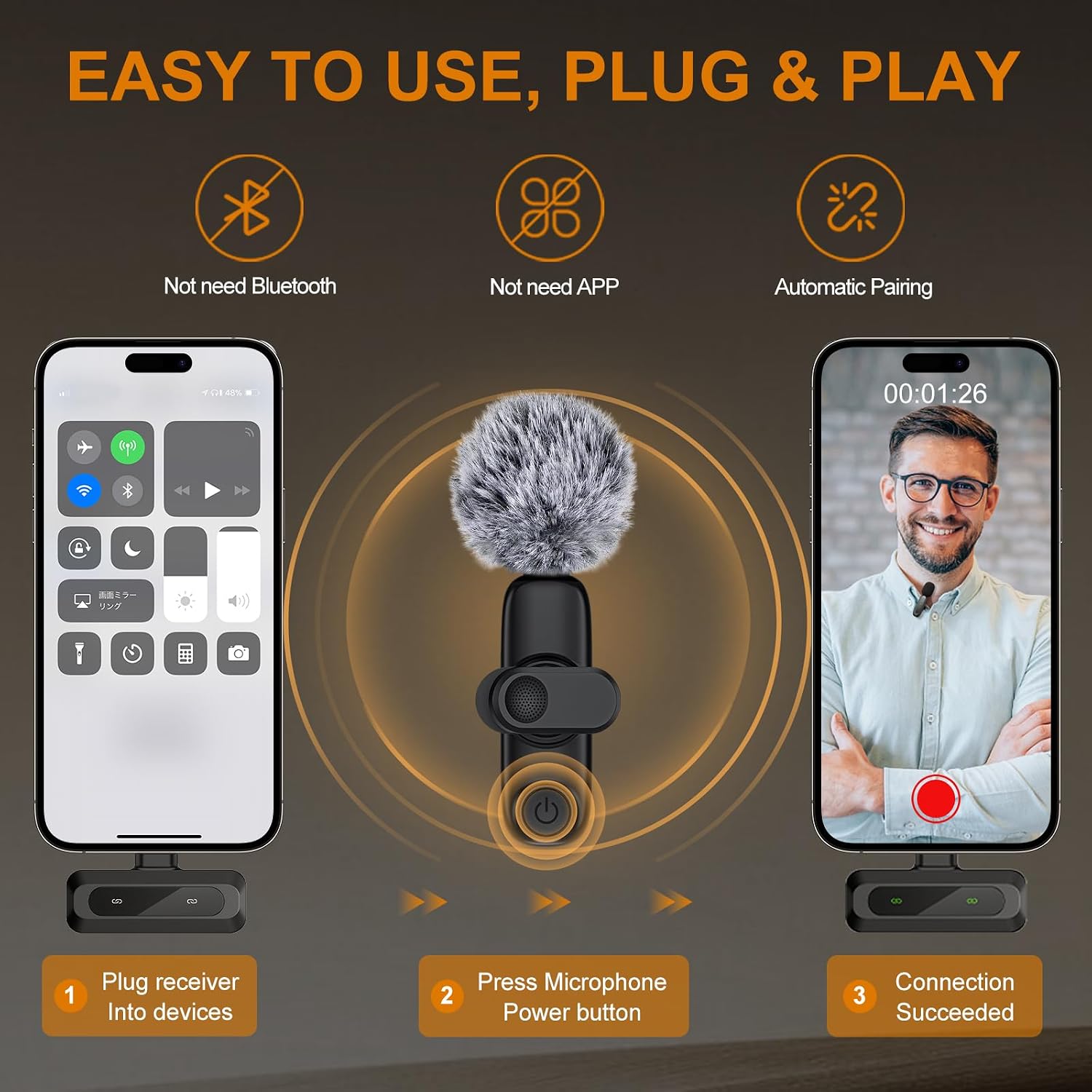 Thumbnail 3 de Jubolion J3 Wireless Lavalier Microphone for iPhone and Android