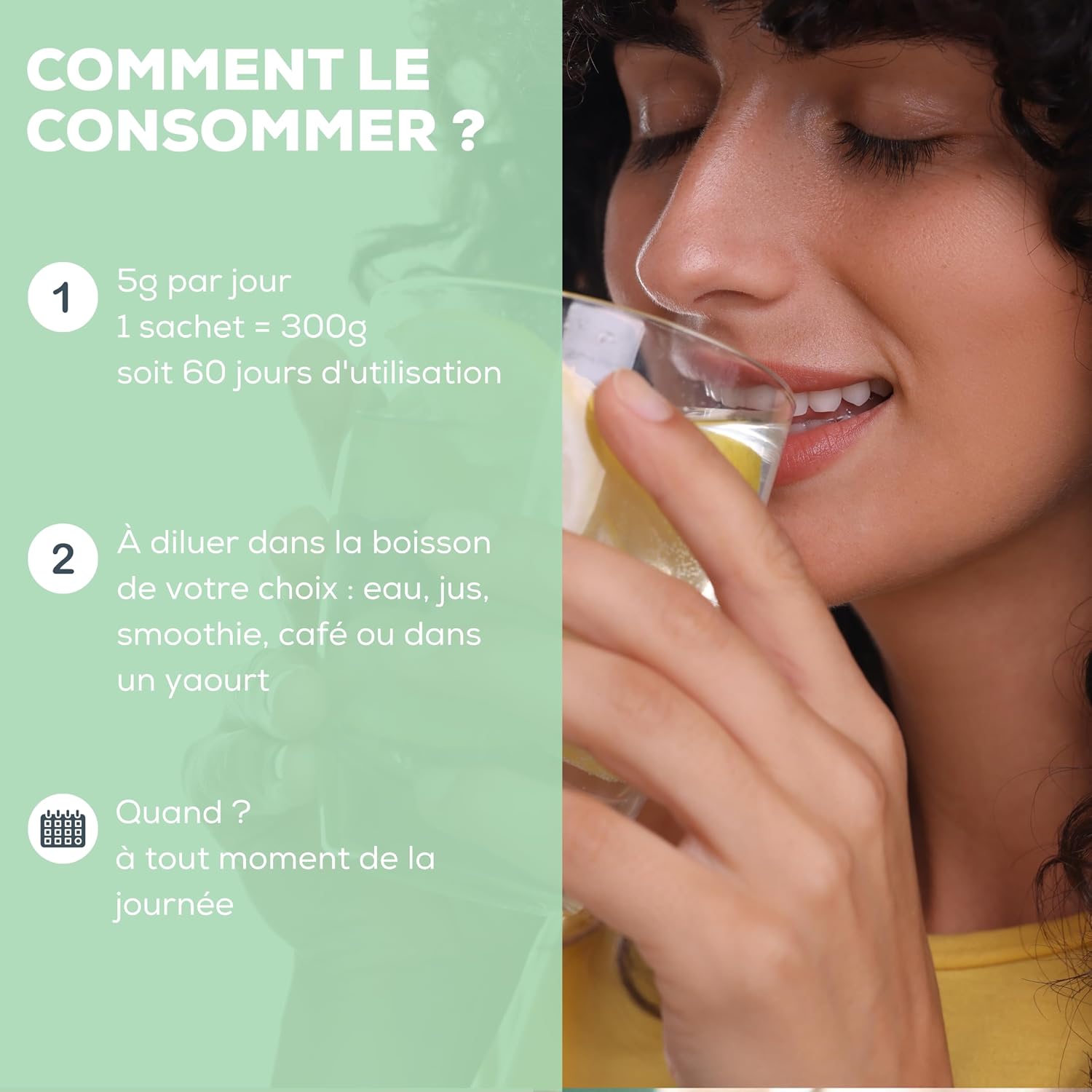 Detalle de Collagène Marin Naticol® en poudre – Menthe-Citron, 300 g (60 doses) — Fabriqué en France, pour peau, articulations et récupération musculaire