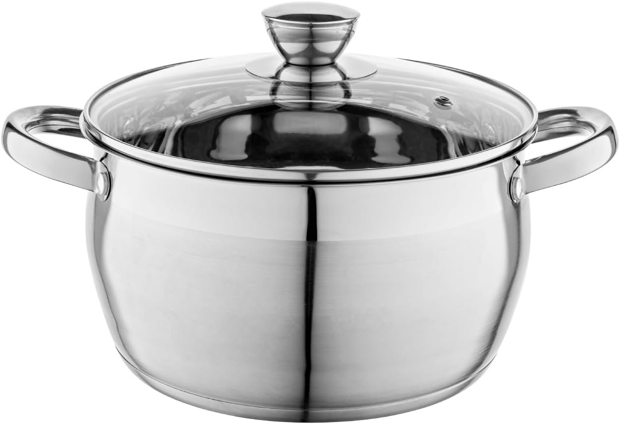 Detalle de Florina Oliver 24 cm 6 L Edelstahltopf mit Glasdeckel – Induktion, spülmaschinengeeignet