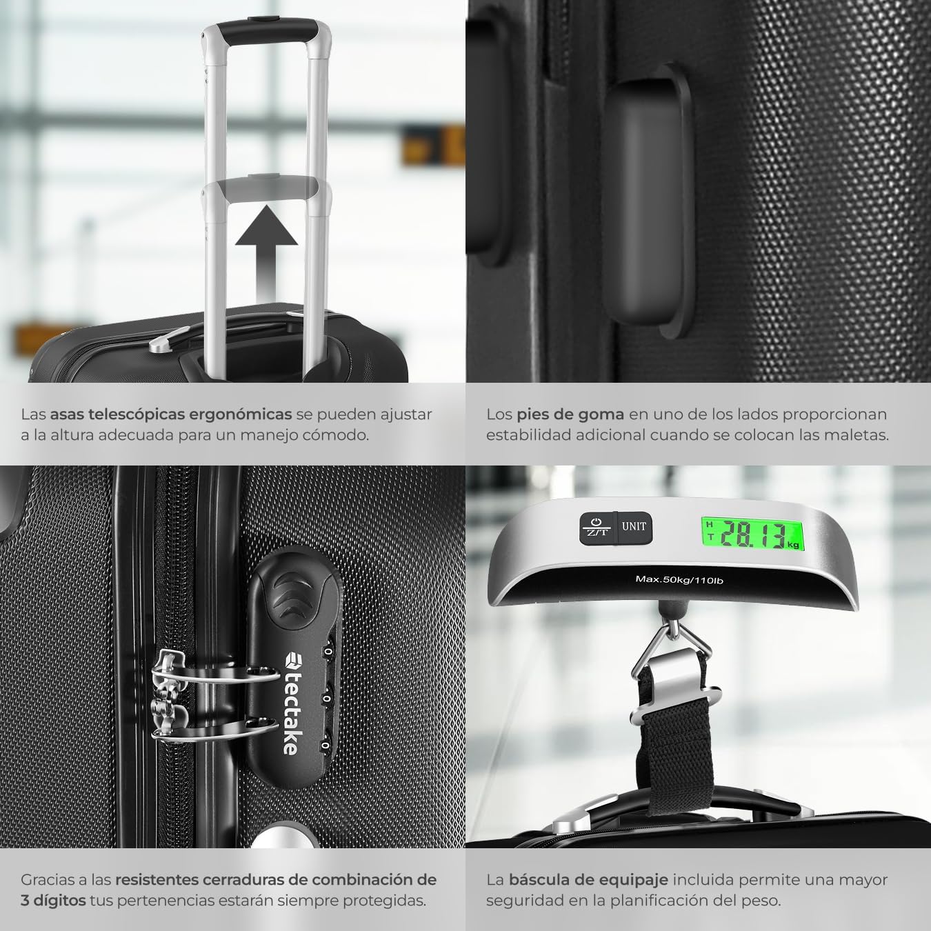 Detalle 2 de tectake® Juego de Maletas 3 piezas 188 l