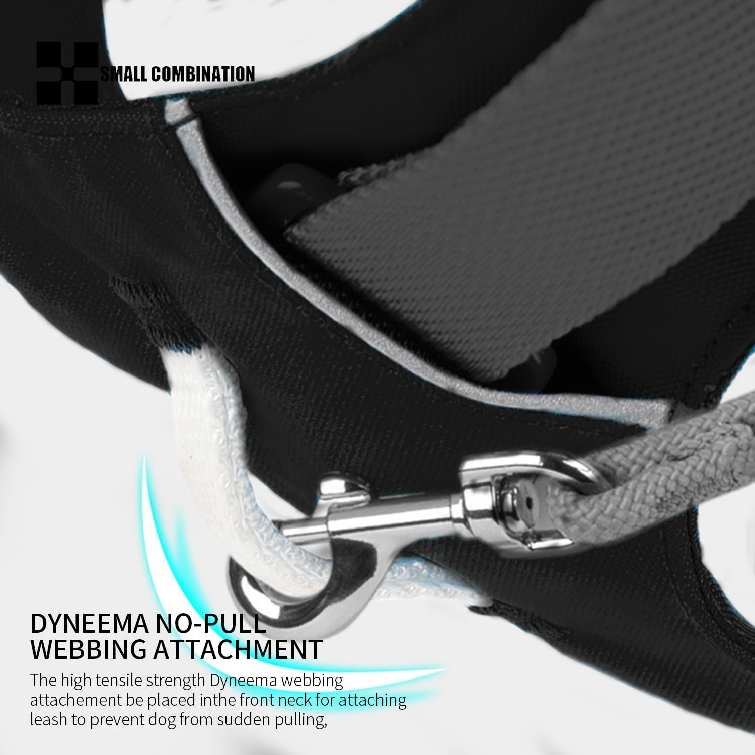 Detalle de Small Combination Dog Harness with Pocket – Turquoise/Black, XXS