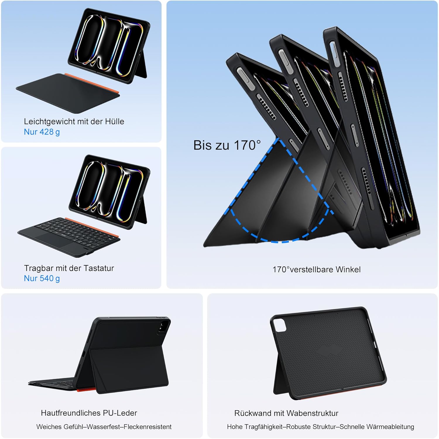 Thumbnail 5 de WIWU 3-in-1 Keyboard Hülle fürs iPad Pro 11 (M4/M5, 2024/2025) – magnetisch abnehmbar, Beleuchtete Tastatur mit Touchpad