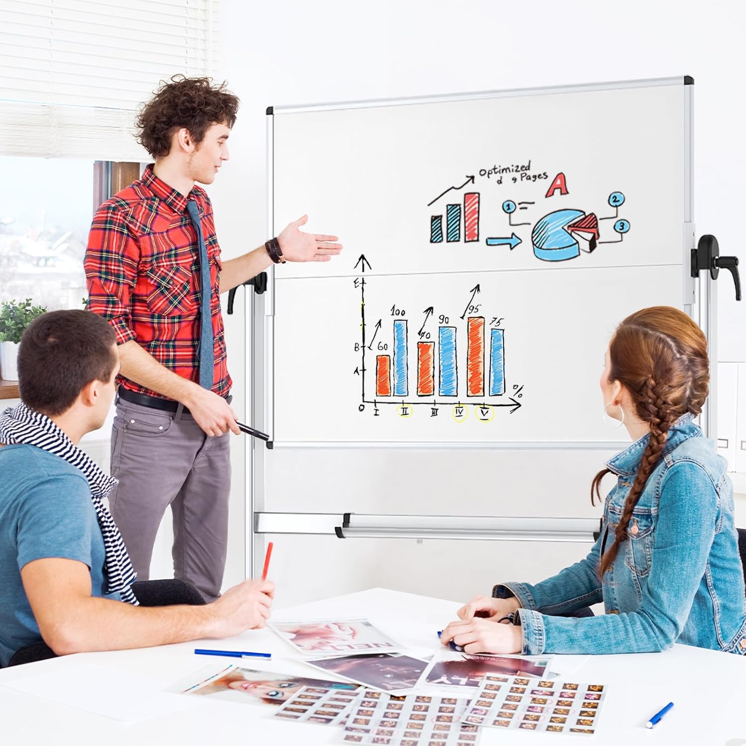 Thumbnail 5 de VIZ-PRO Double-Sided Mobile Whiteboard 120x90 cm