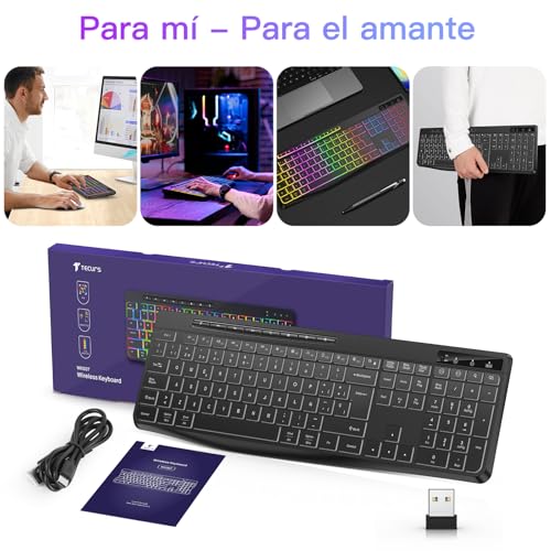 Thumbnail 6 de TECURS Teclado Gaming Inalámbrico QWERTY Silencioso, Ergonómico e Impermeable (2,4 GHz) para PC/Mac