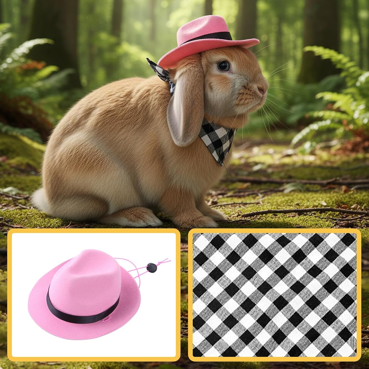 Thumbnail 6 de Cowboy Hat and Bandana Set for Small Pets (Pink) – Cute Costume for Rabbits, Guinea P pigs, Cats & Dogs
