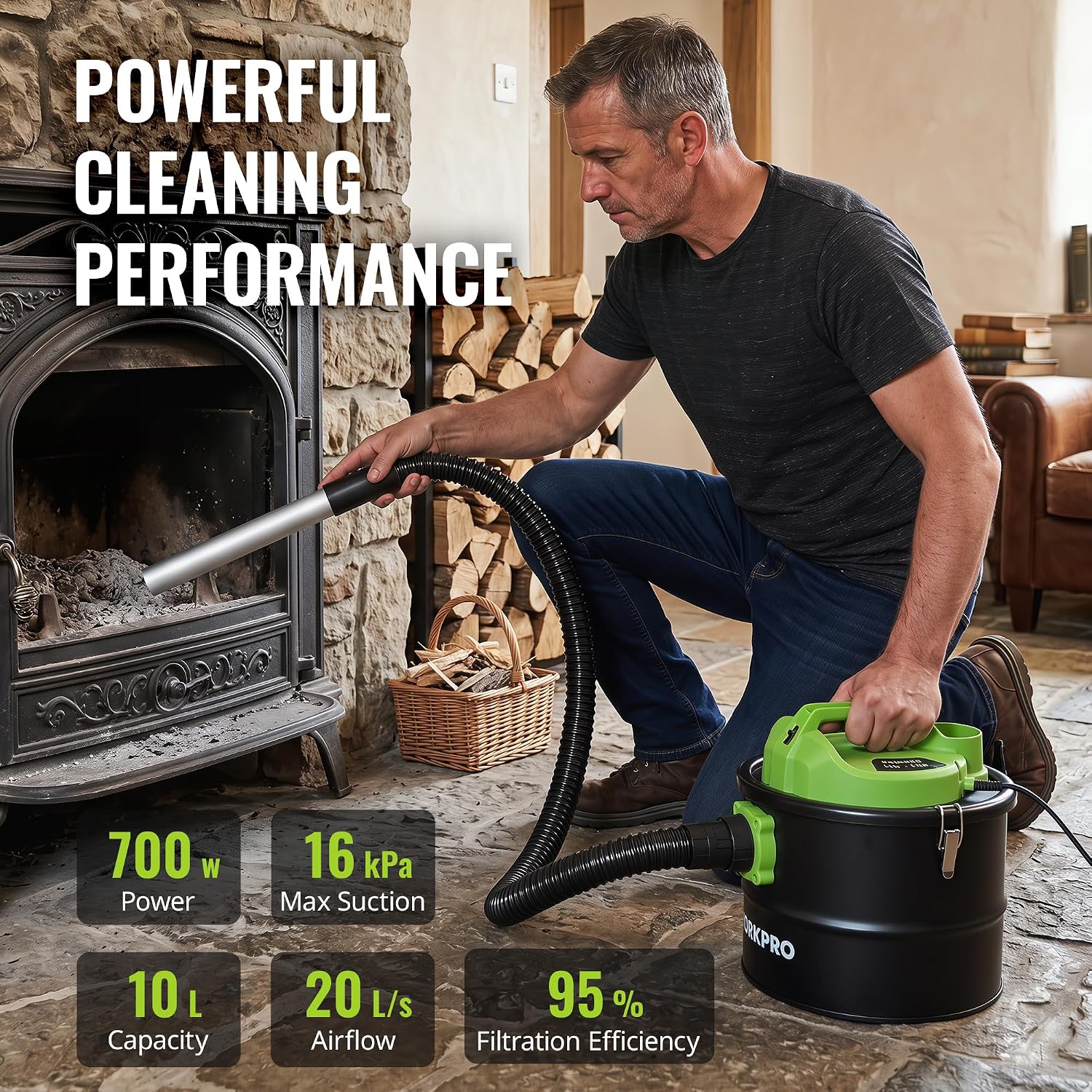 Detalle de WORKPRO aszuiger 10 l, 700 W met blaasfunctie en wasbaar F9-filter