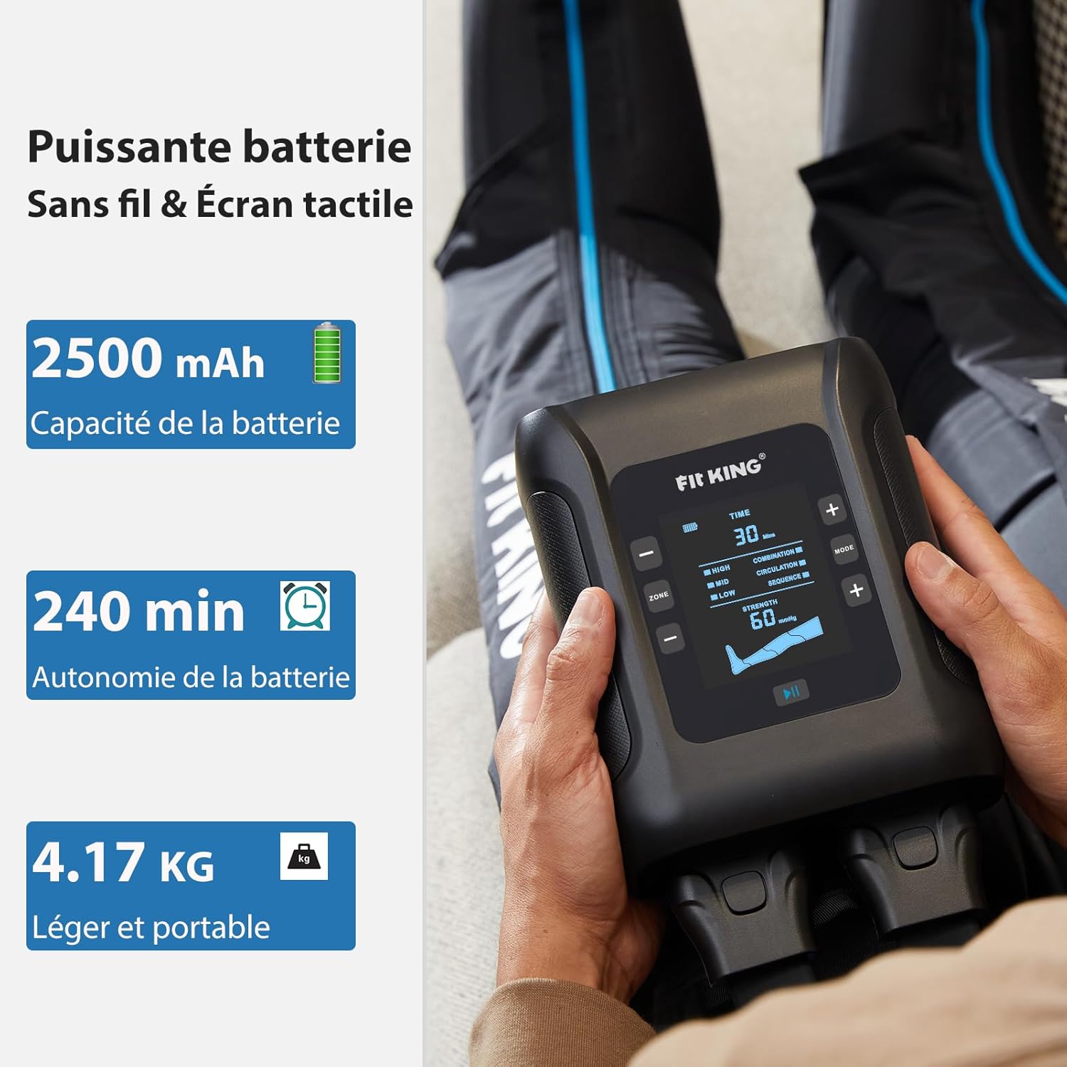 Thumbnail 4 de FIT KING Masseur de jambes sans fil – Pressothérapie à domicile, kit compact et rechargeable