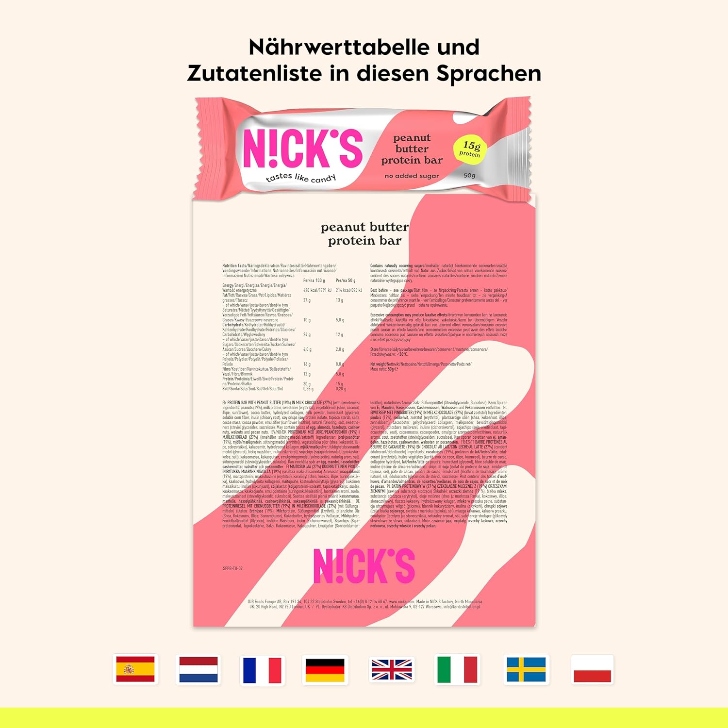 Thumbnail 6 de NICKS Protein Riegel ohne Zuckerzusatz (Erdnussbutter) – Low-Carb Keto Proteinriegel mit 15 g Eiweiß