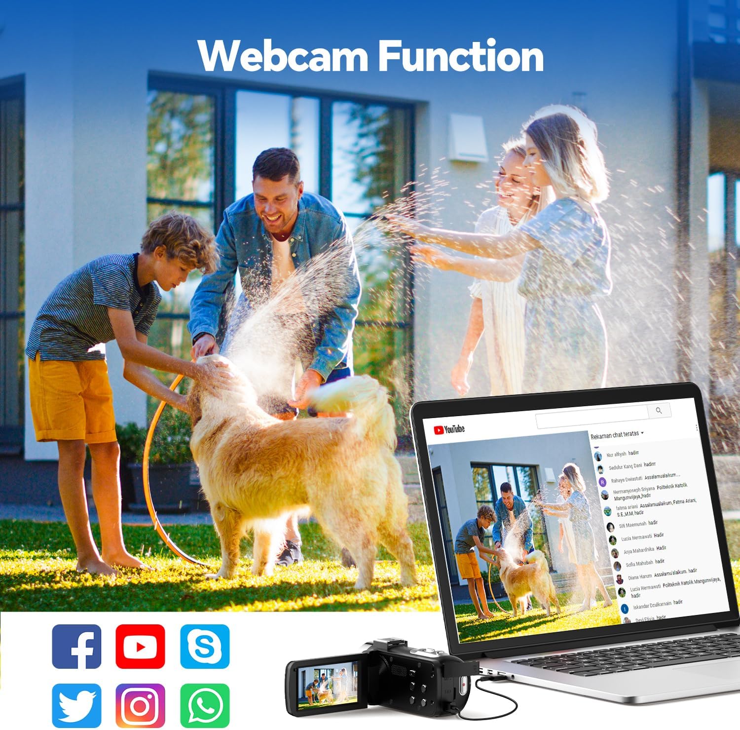 Detalle de FIREFOTO 4K Video Camera Camcorder: 42MP Vlogging, 18X Zoom, 270° Screen, Webcam