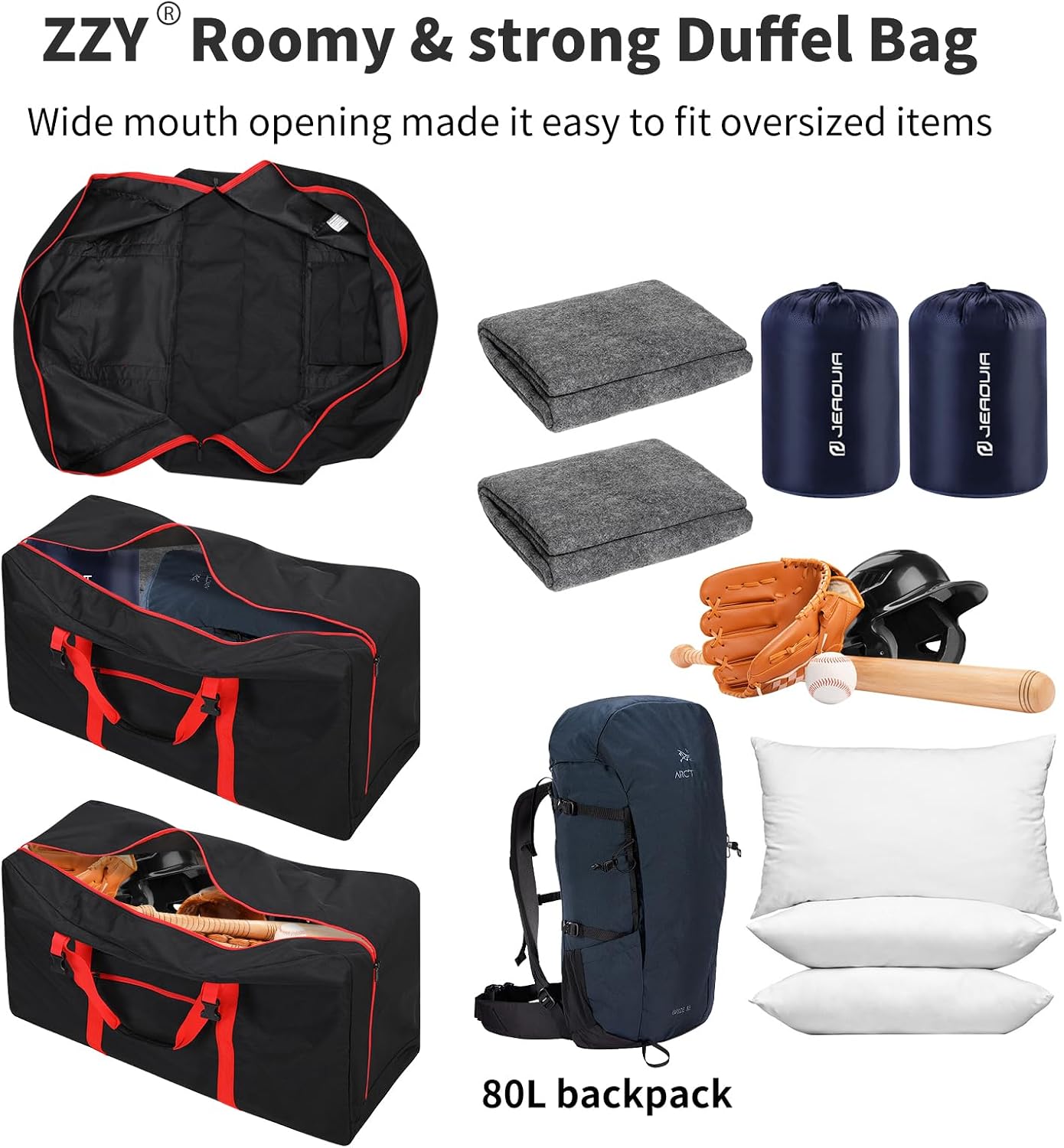 Thumbnail 2 de Surdimensionné Sac de Voyage Pliable 110L – Grand Léger Noir pour Camping, Sport et Weekend