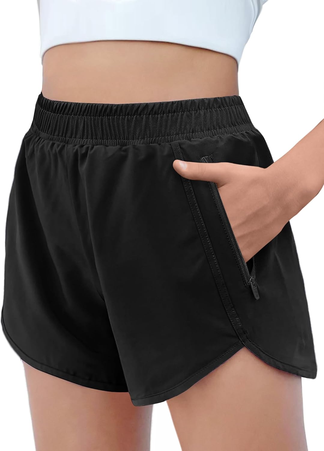 Detalle de Arshiner Shorts Ragazze Pantaloncini Estivi con Tasche Cerniera, Vita alta, 5–14 anni