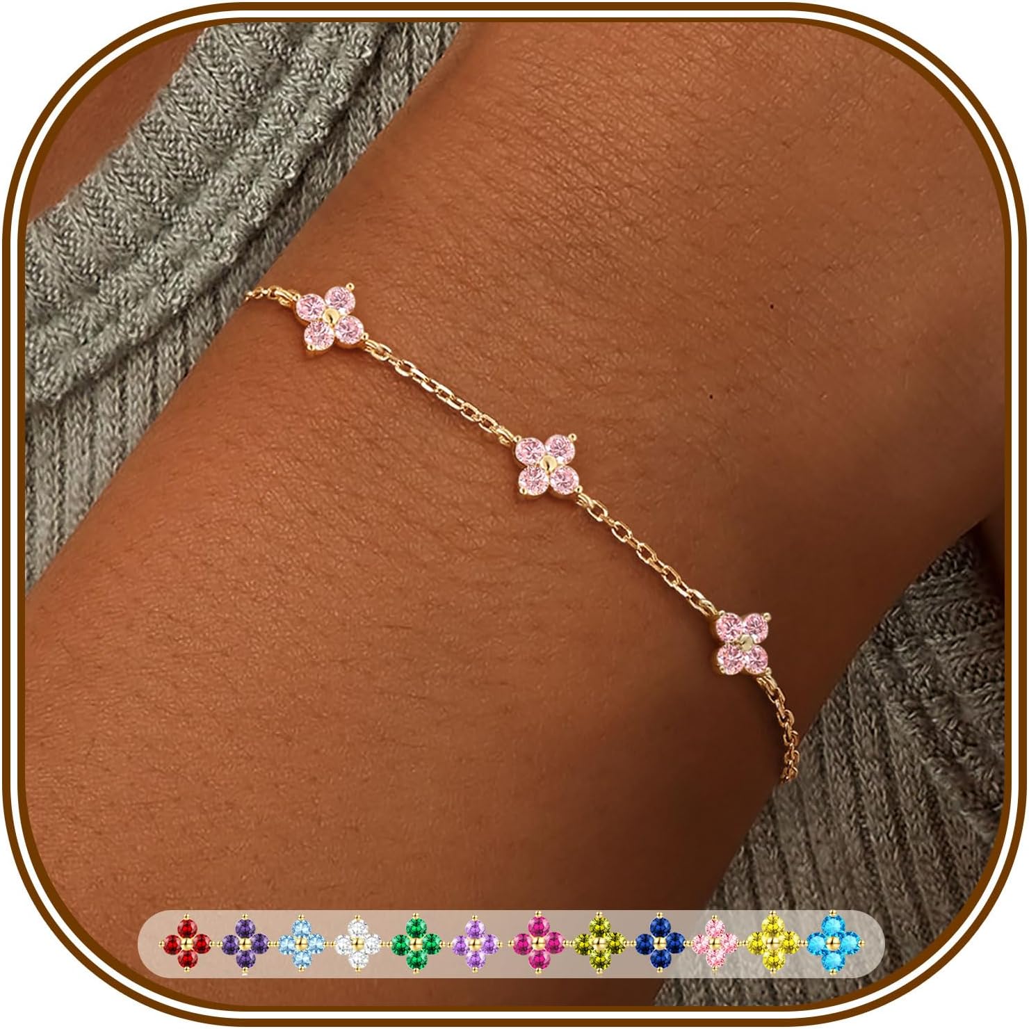 Thumbnail 6 de FUNEIA Armband Damen Gold verstellbar mit Kleeblatt, 18K vergoldet & Zirkonia