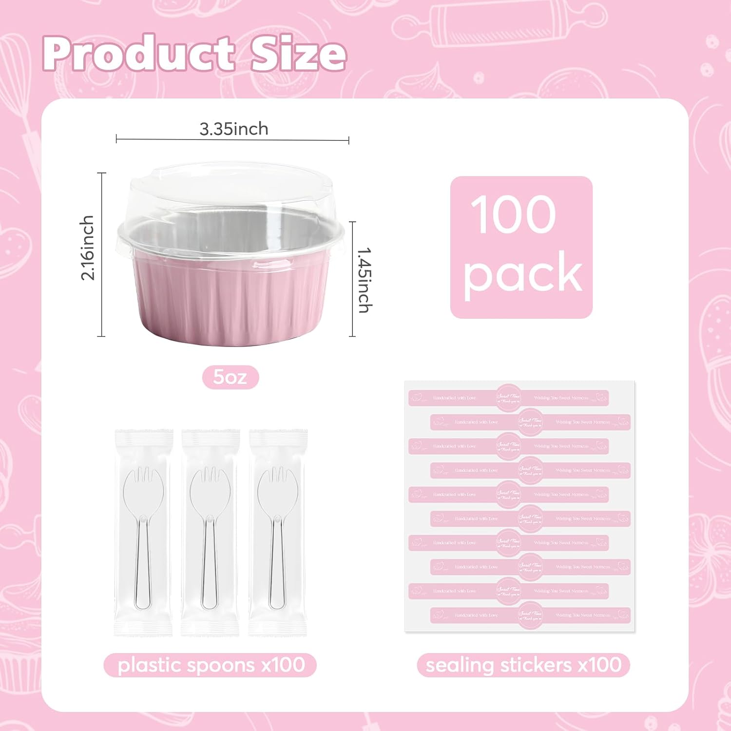 Detalle de Ruckae 5oz Round Mini Loaf Pans with Lids (100 pcs) – Pink