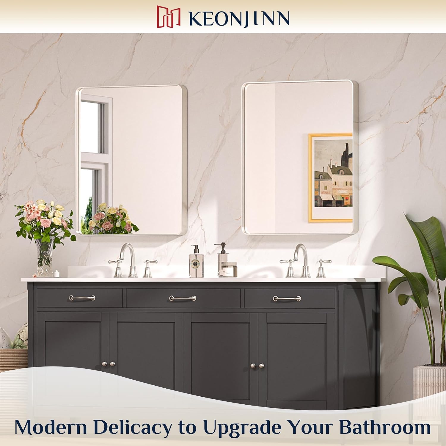 Detalle 2 de Keonjinn 24 x 30 Brushed Nickel Vanity Mirror