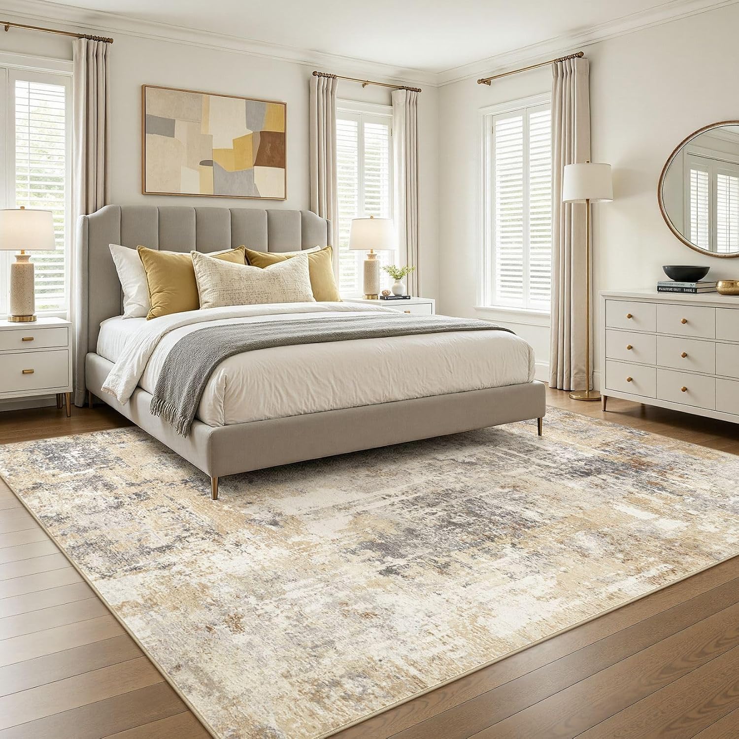 Thumbnail 2 de 8x10 Washable Grey Gold Area Rug
