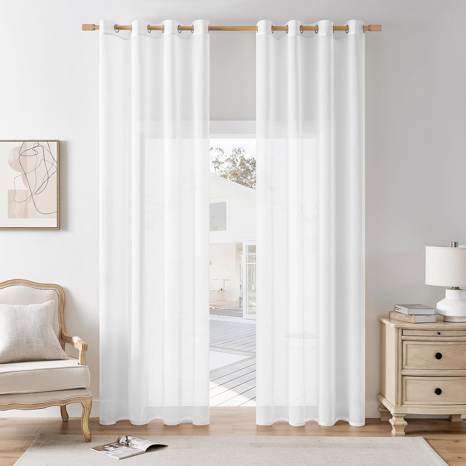 Thumbnail 6 de Softalker Rideaux voilage blanc semi-transparent 140x240 cm (lot de 2) à œillets