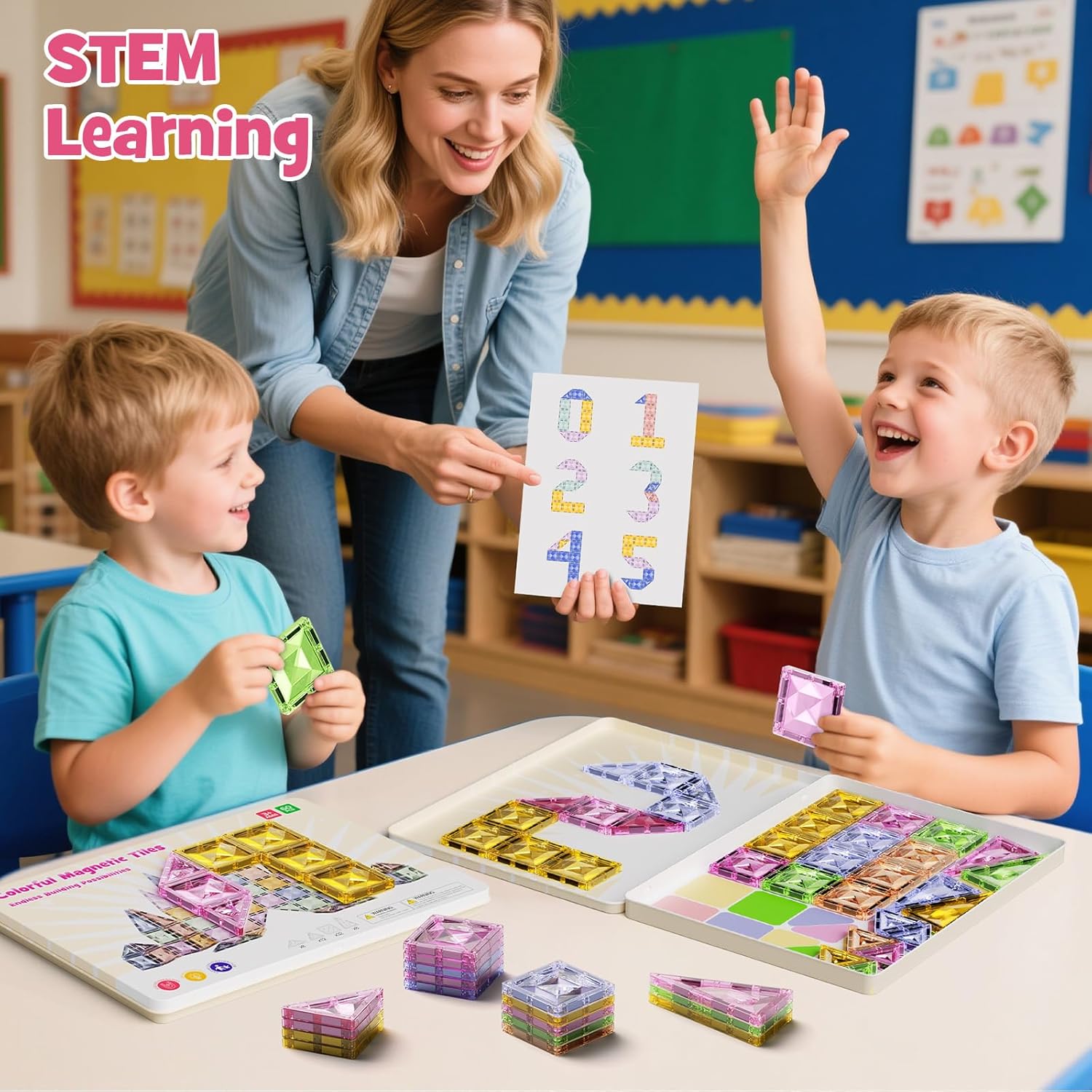 Detalle 2 de Magnetic Building Tiles, 60-Piece Set