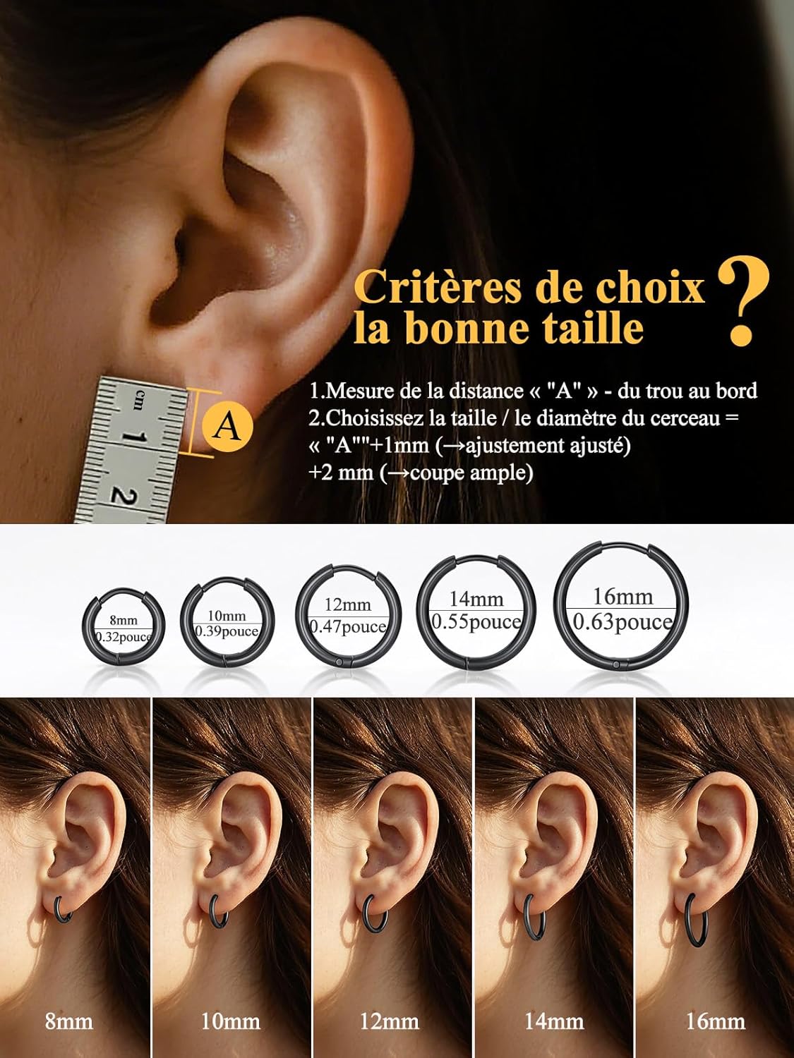 Thumbnail 2 de U7 Paire Huggie Boucles d'oreilles Femme acier inoxydable 12 mm