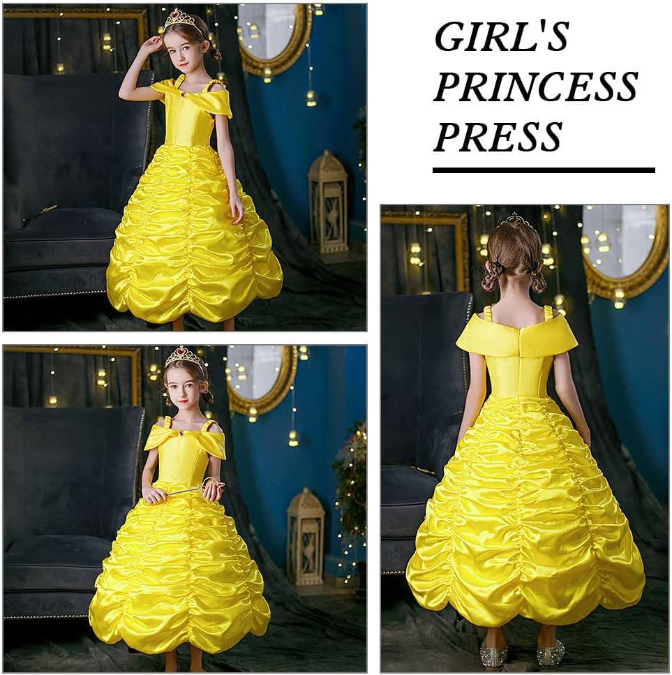 Thumbnail 5 de Vicloon Belle Costume – Costume Principessa Belle per Bambine con Corona, Bacchetta e Guanti