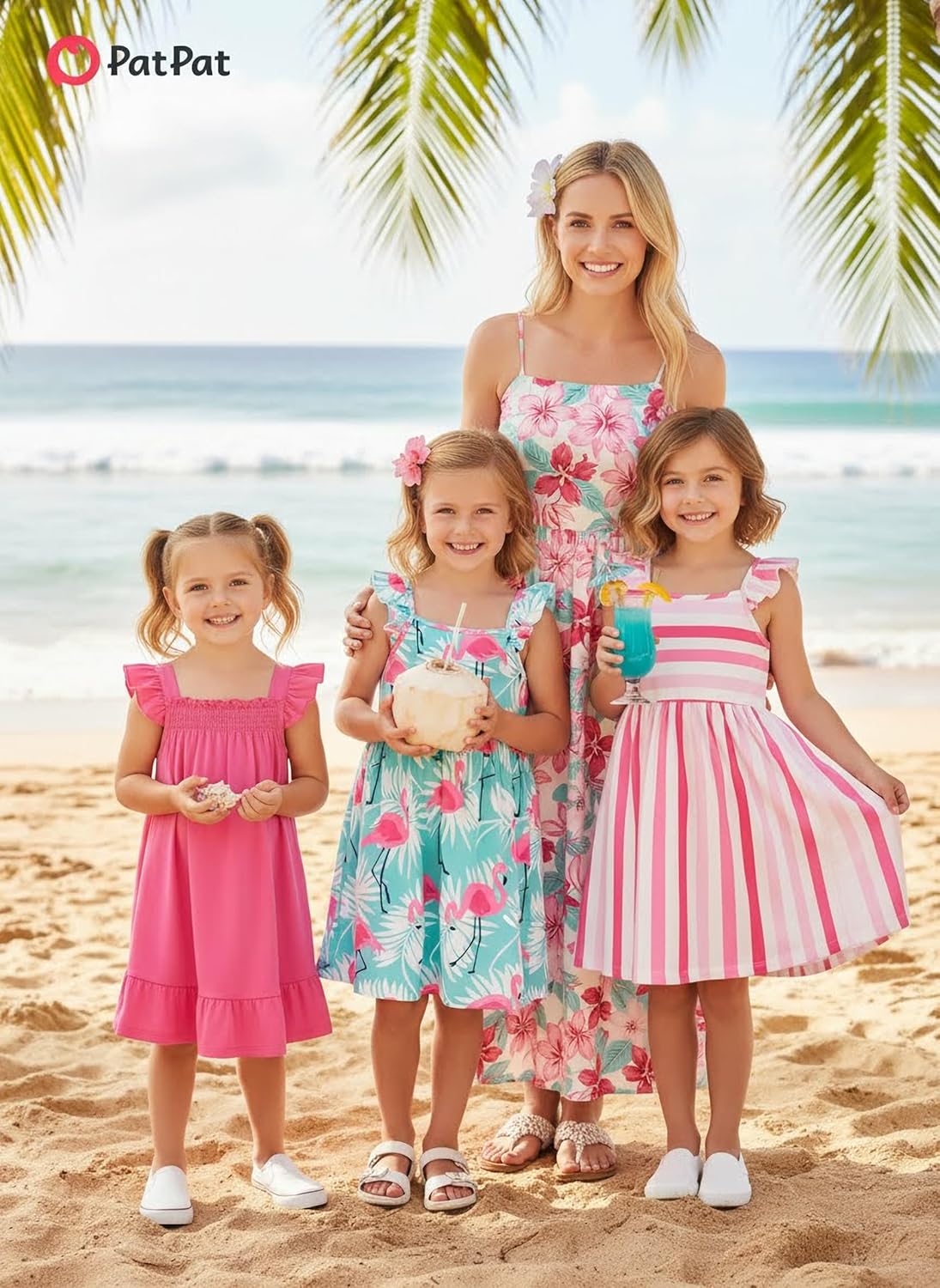 Detalle de PATPAT Multipack Girl Toddler Dresses (Sleeveless Flamingo Striped) — Festival & Everyday Casual Wear