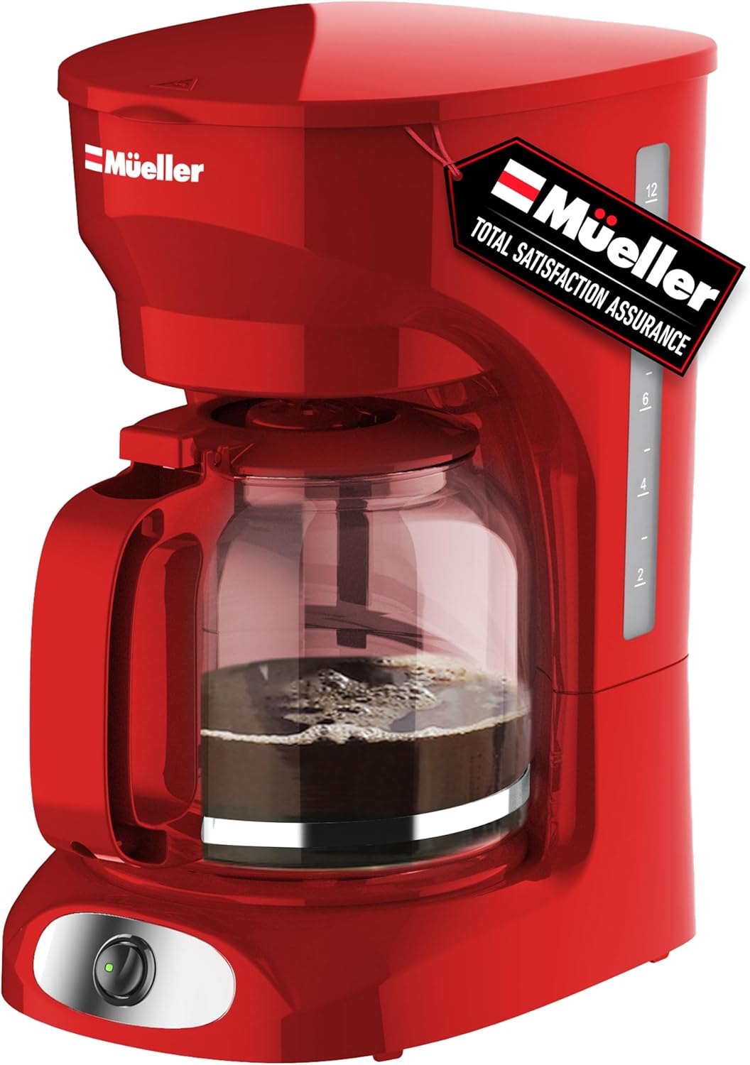 Detalle de MUELLER HOME 12-Cup Red Coffee Maker: Large-Batch Brew, Reusable Filter, and Keep-Warm