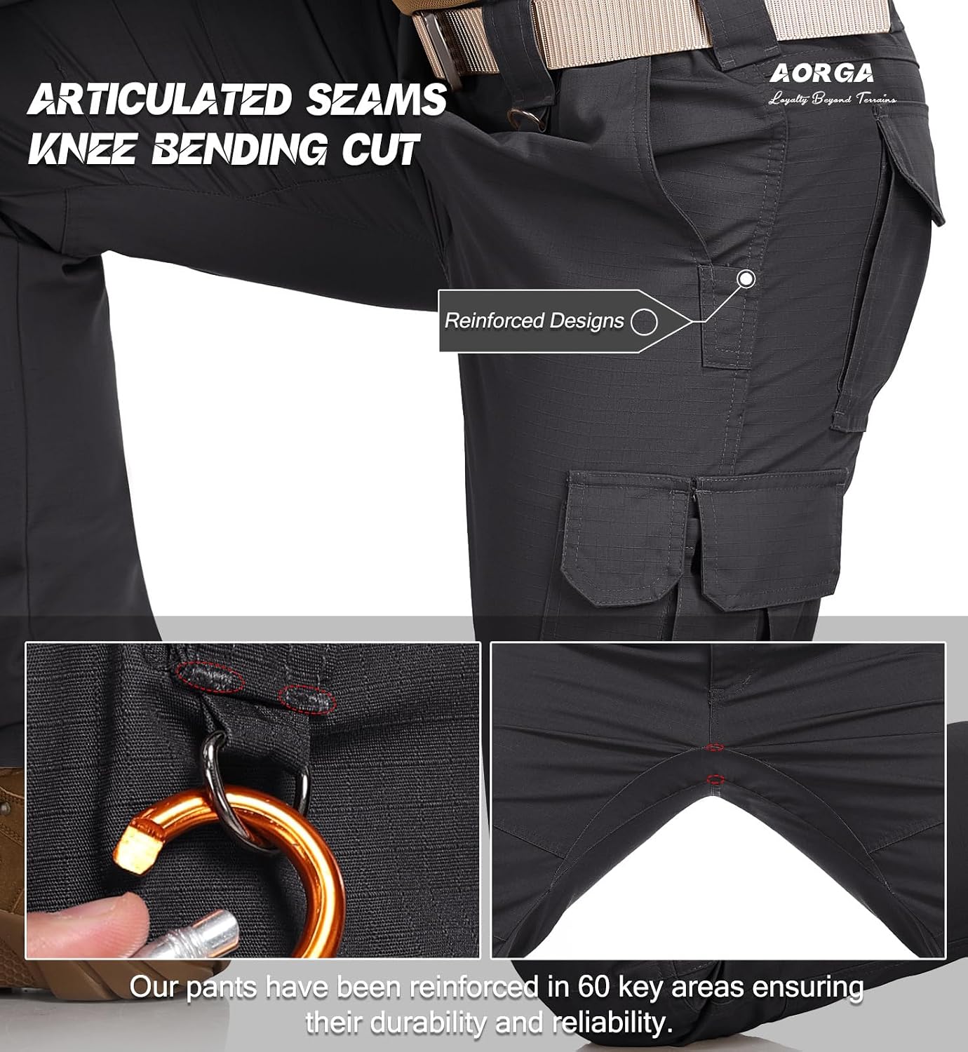 Thumbnail 4 de Mens Work Pants Water Resistant Elastic Waist Outdoor Breathable Cargo Tactical Pants with 8 Pockets