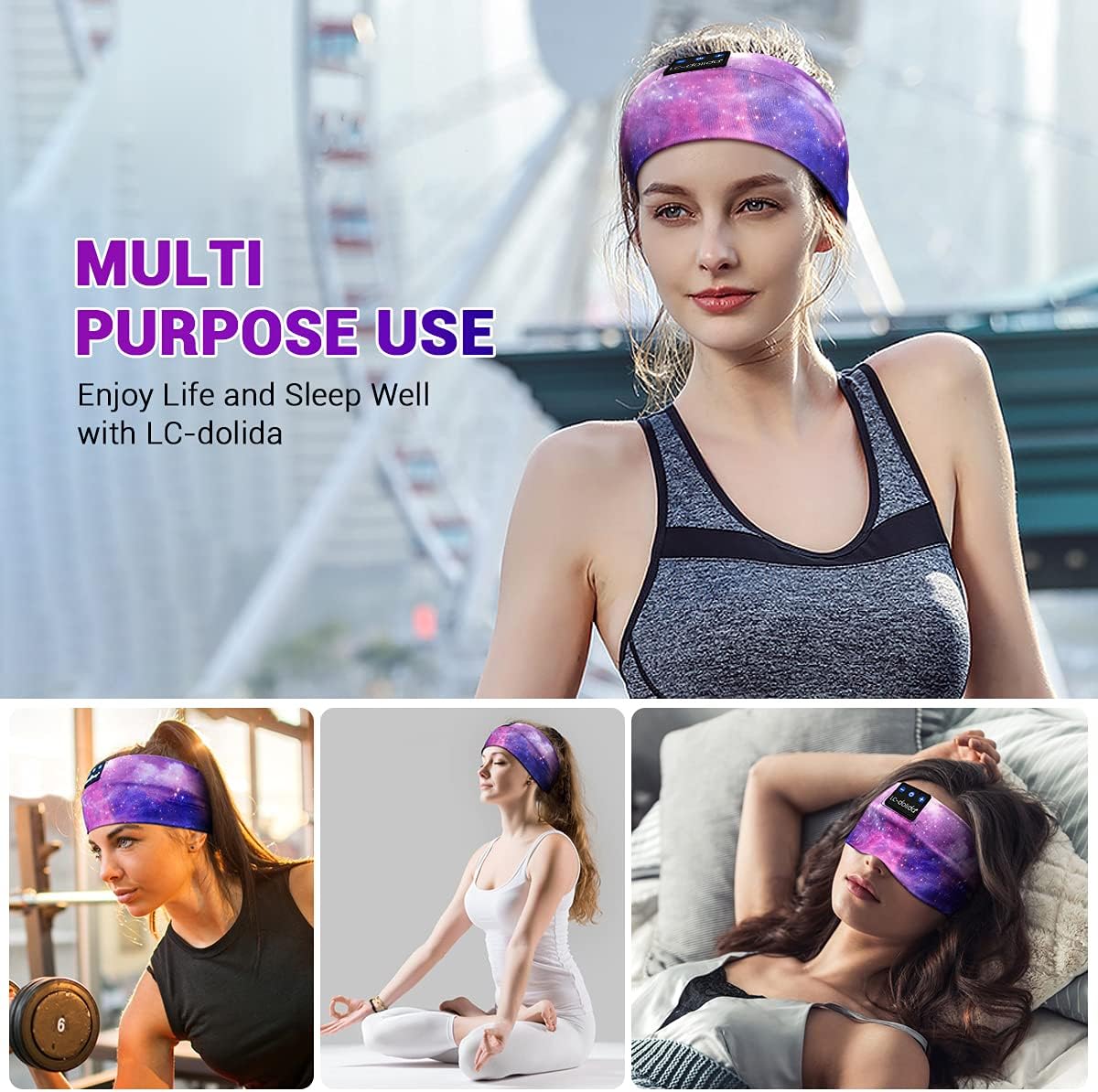 Detalle 2 de LC-dolida Sleep Headphones Bluetooth Headband with Stereo Speakers, Sleep Mask & Microphone