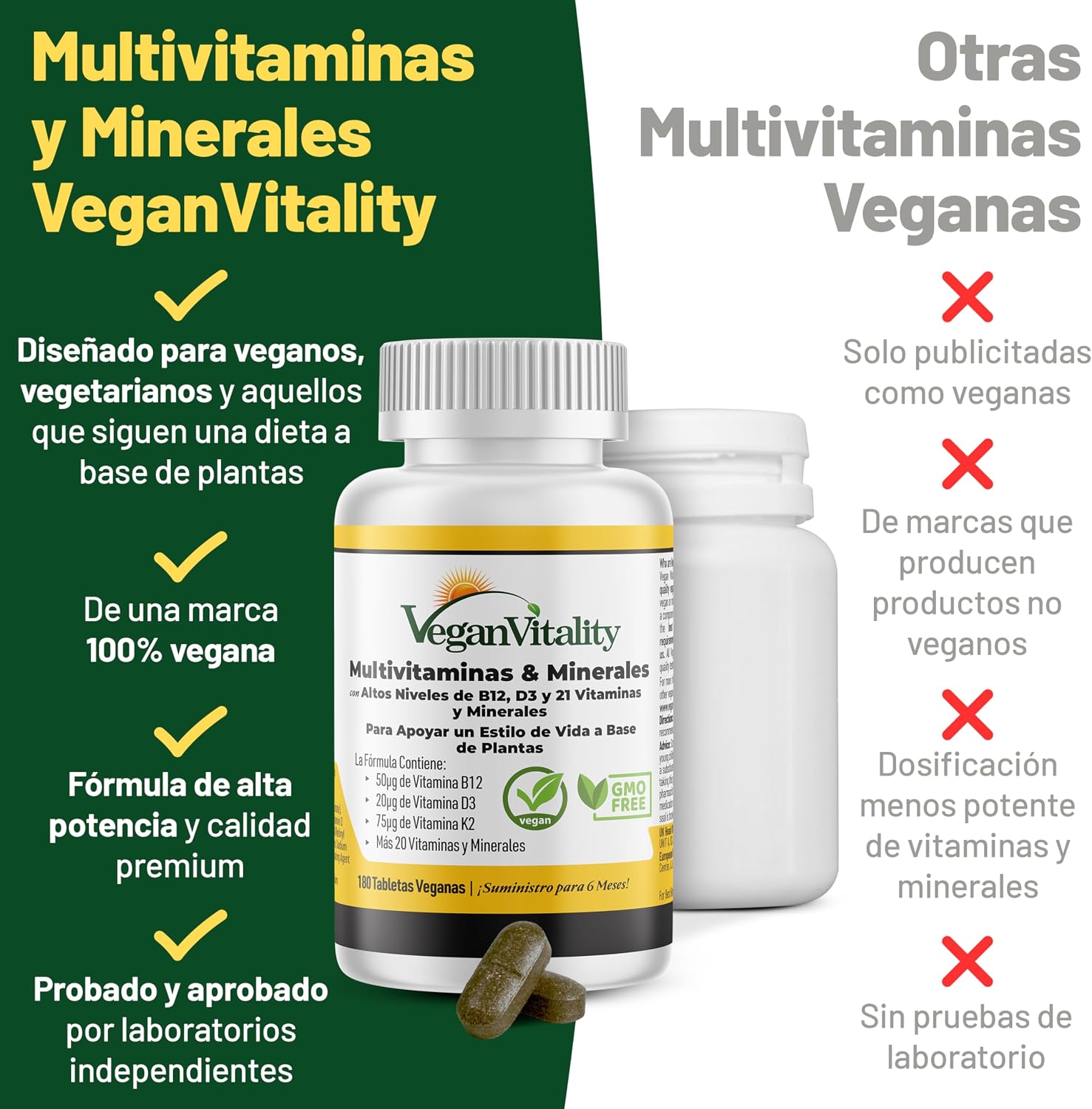 Detalle de Multivitaminas veganas 180 tabletas 6 meses