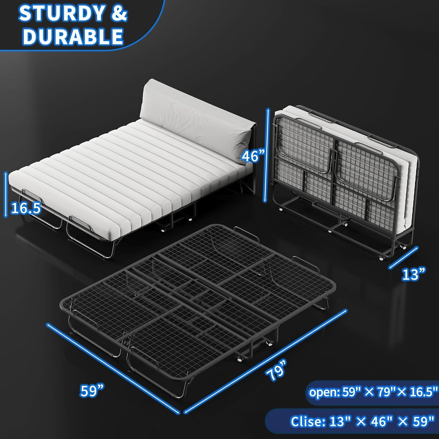 Detalle 2 de RAOGIE 79"×59" Folding Bed with 13 cm Memory Foam Mattress