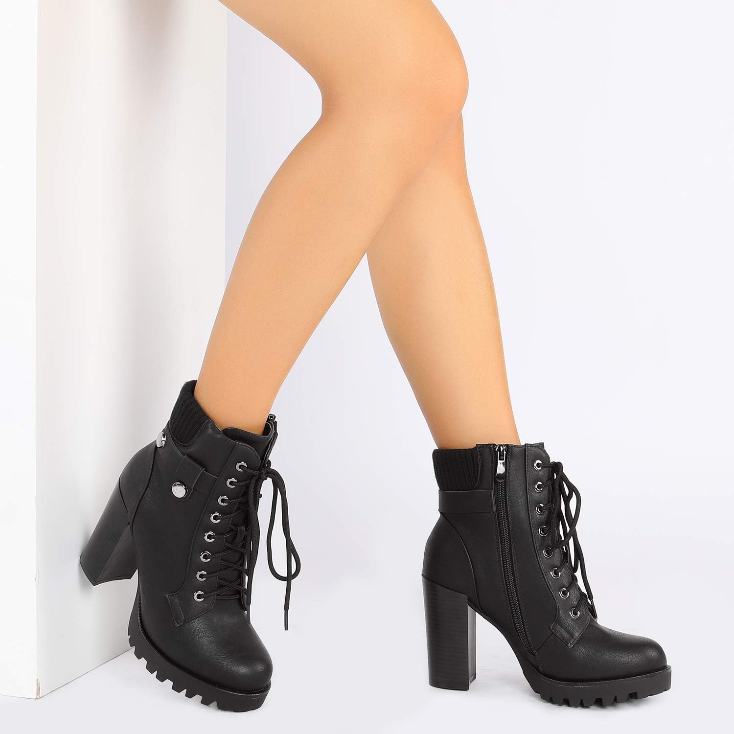 Thumbnail 1 de DREAM PAIRS Lace Up Combat Ankle Boots, High Heel 3.5in