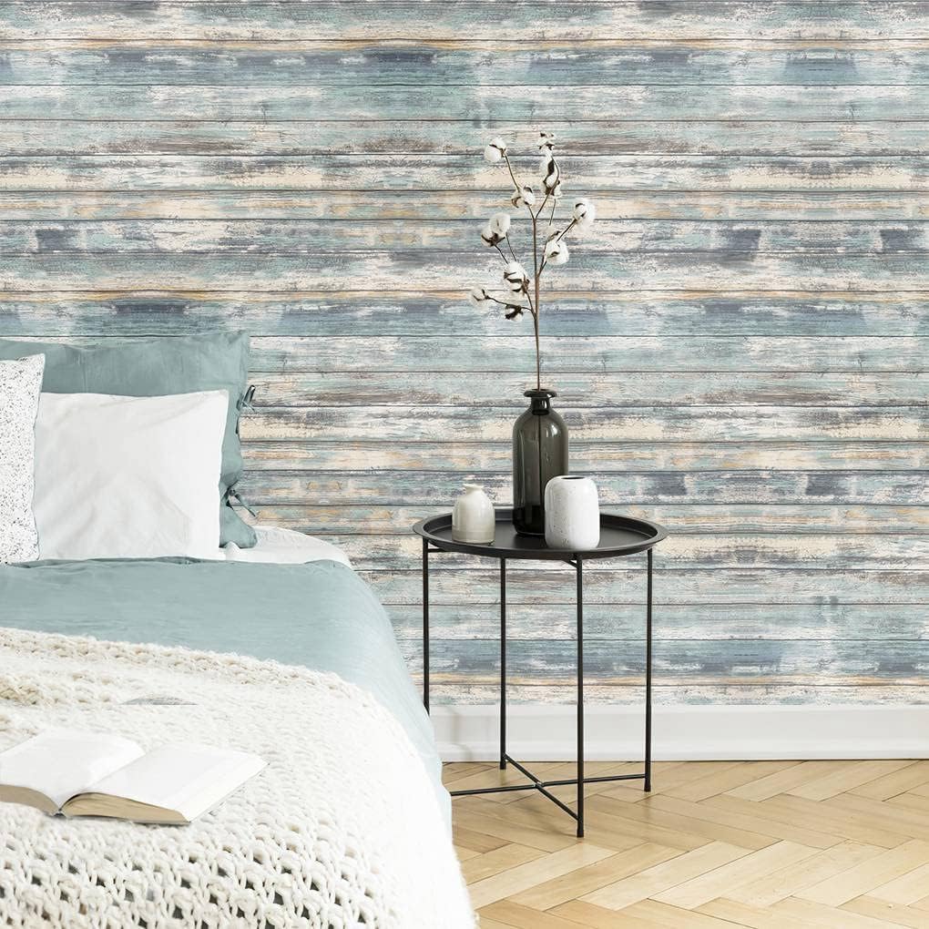 Detalle de Arthome WALL DECOR SWP200-9 plakfolie, blauwe houtlook, zelfklevend en afneembaar