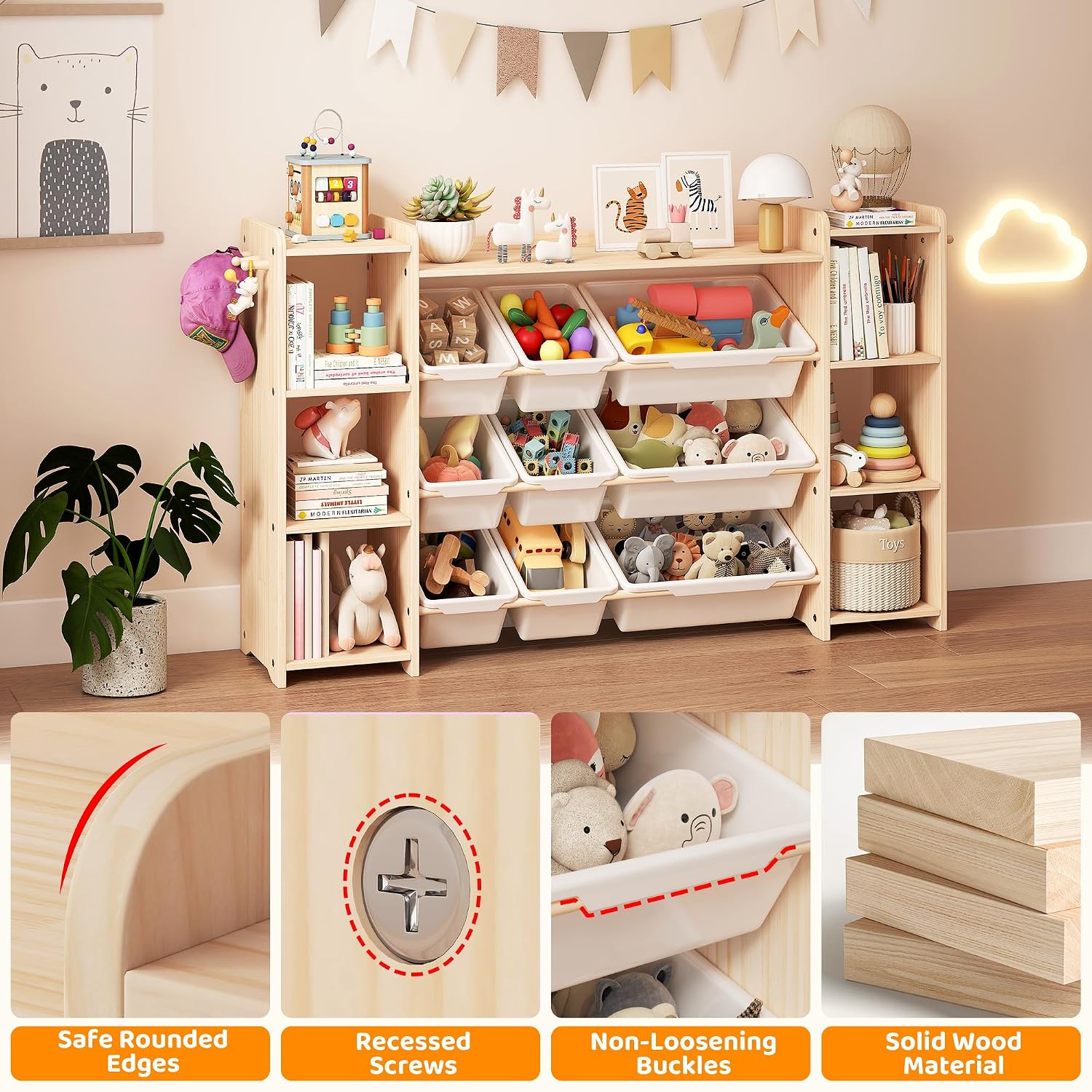 Thumbnail 4 de GITAWUSA Toy Storage Organizer, 6 Shelves, 9 Bins, 6 Hooks, 57-Inch