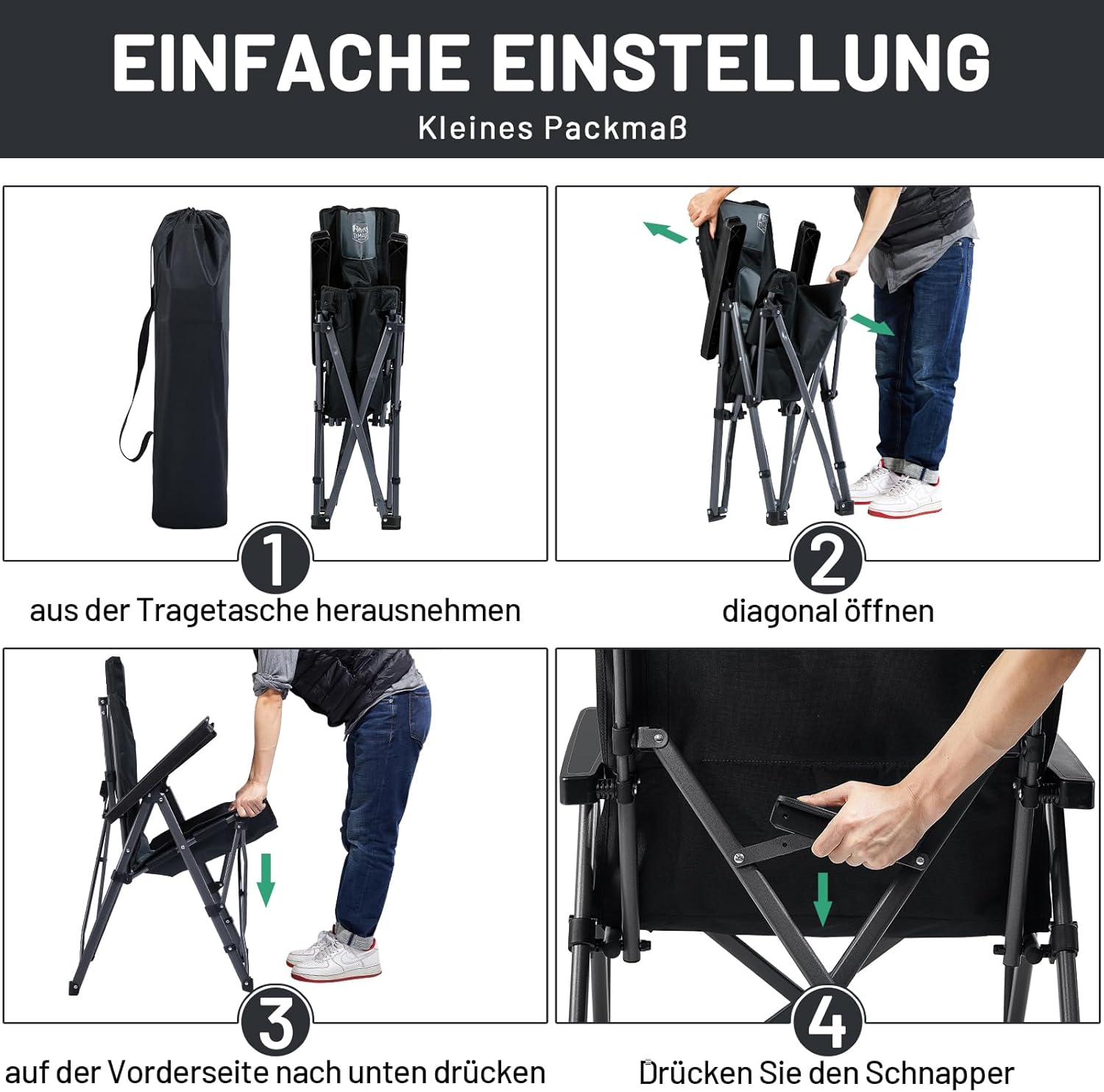 Thumbnail 6 de TIMBER RIDGE Faltstuhl Campingstuhl mit 260 kg Tragkraft, verstellbare Rückenlehne, gepolstert