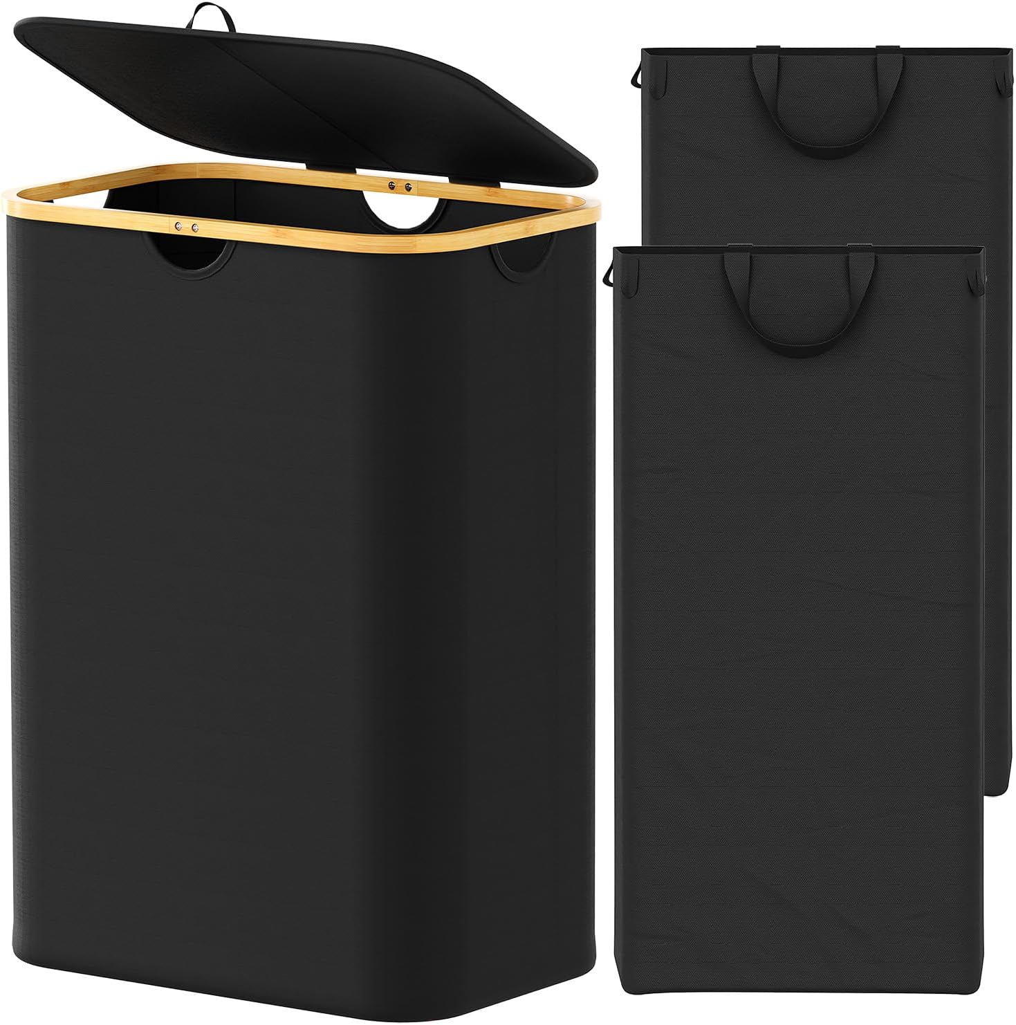 Thumbnail 6 de SpaceAid 110L Large Tall Laundry Hamper with Lid, Collapsible Bamboo-Handle Clothes Basket Bin (Black)