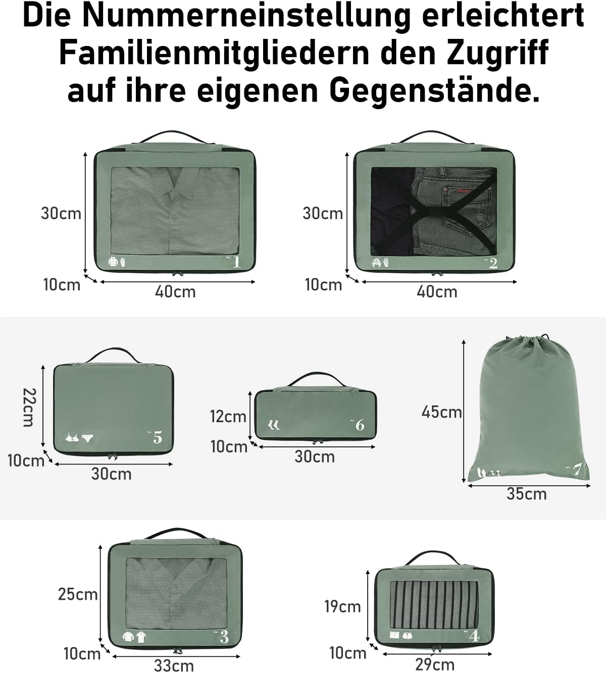 Detalle de ECOHUB Packwürfel 7‑teilig Reise-Organizer Grün