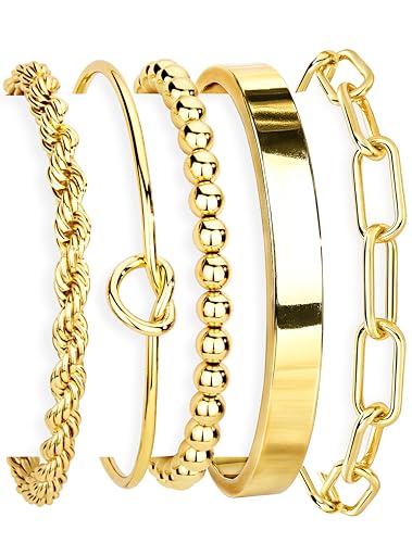 Detalle de Gokeey Gold Cuff Bracelets for Women – 14K Gold Plated, Stackable Beaded & Infinity Rope Jewelry Set